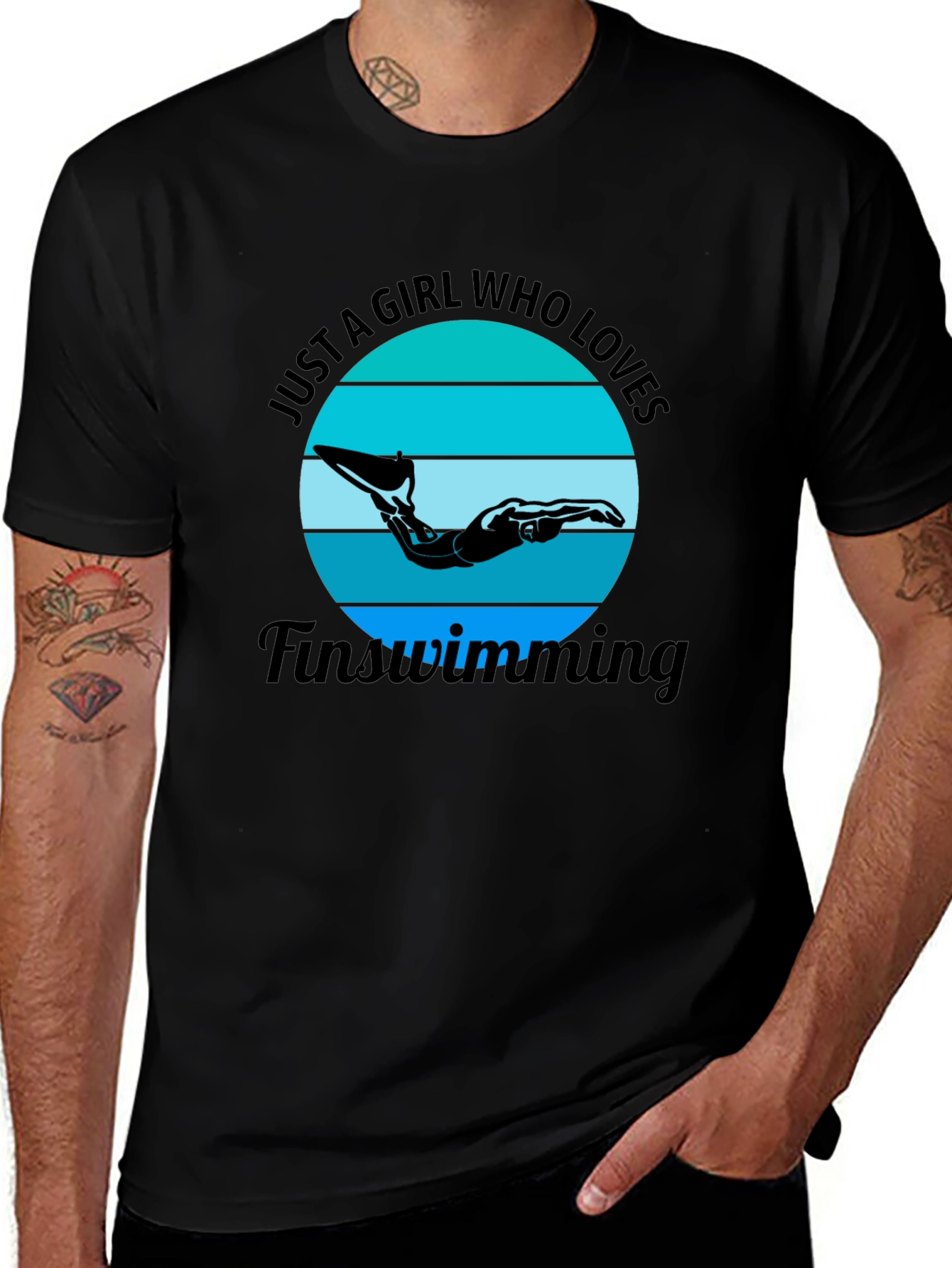 Variant 10 of Girl Who Loves Finswimming Black T-Shirt