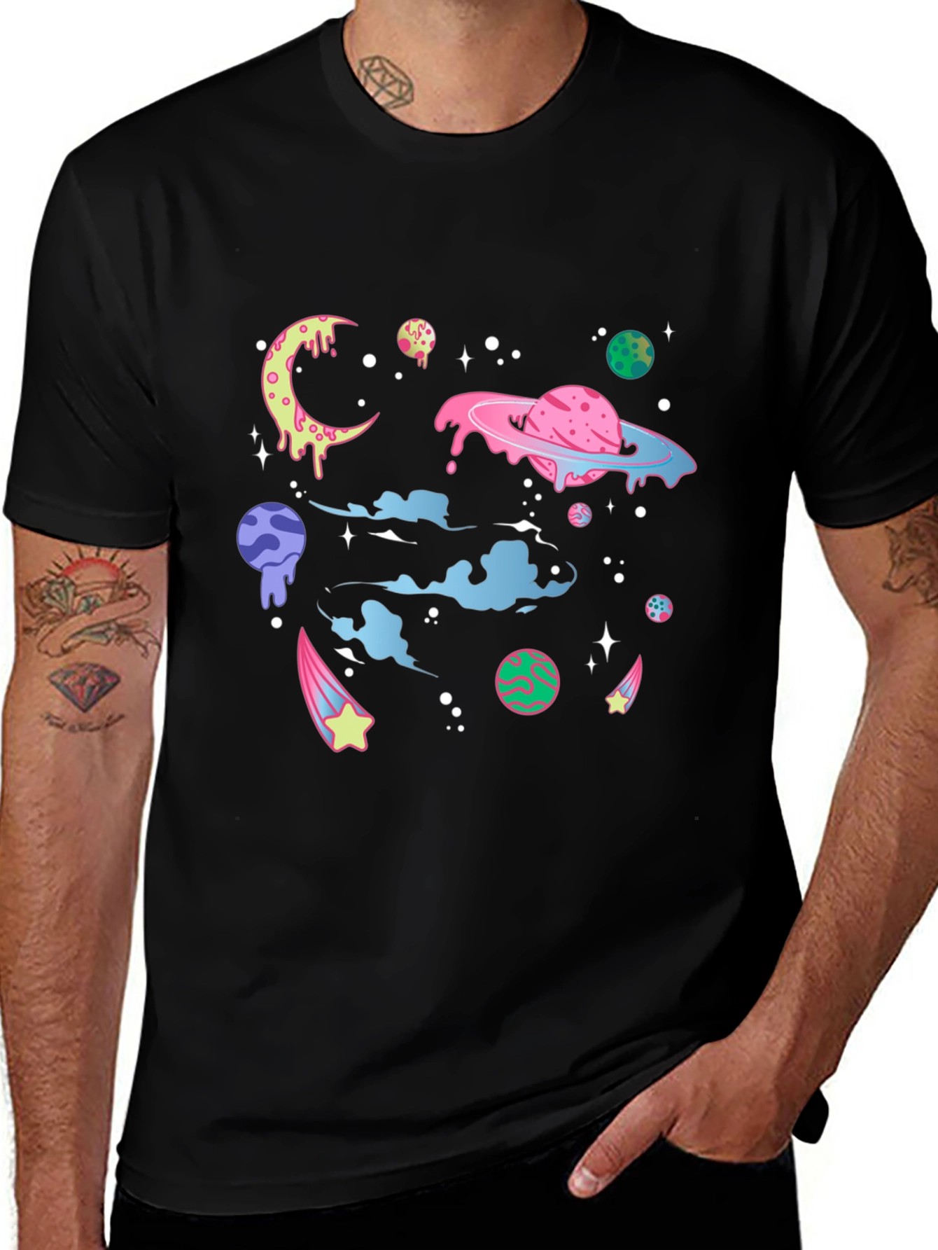 Variant 14 of Cosmic Graphic T-Shirt - Black Tee with Planet Design