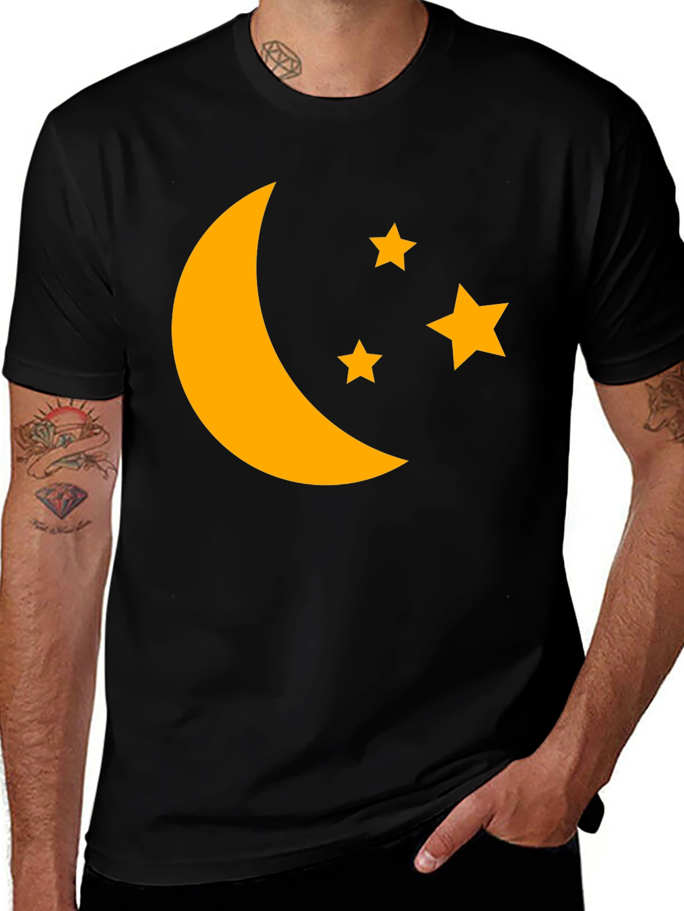 Variant 2 of Moon and Stars Graphic Tee - Black Cotton Blend T-Shirt