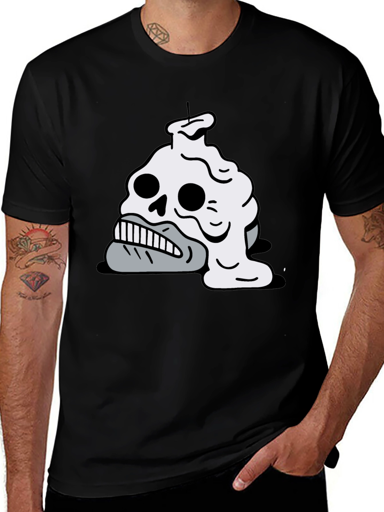 Black Melting Skull Candle Graphic T-Shirt main image