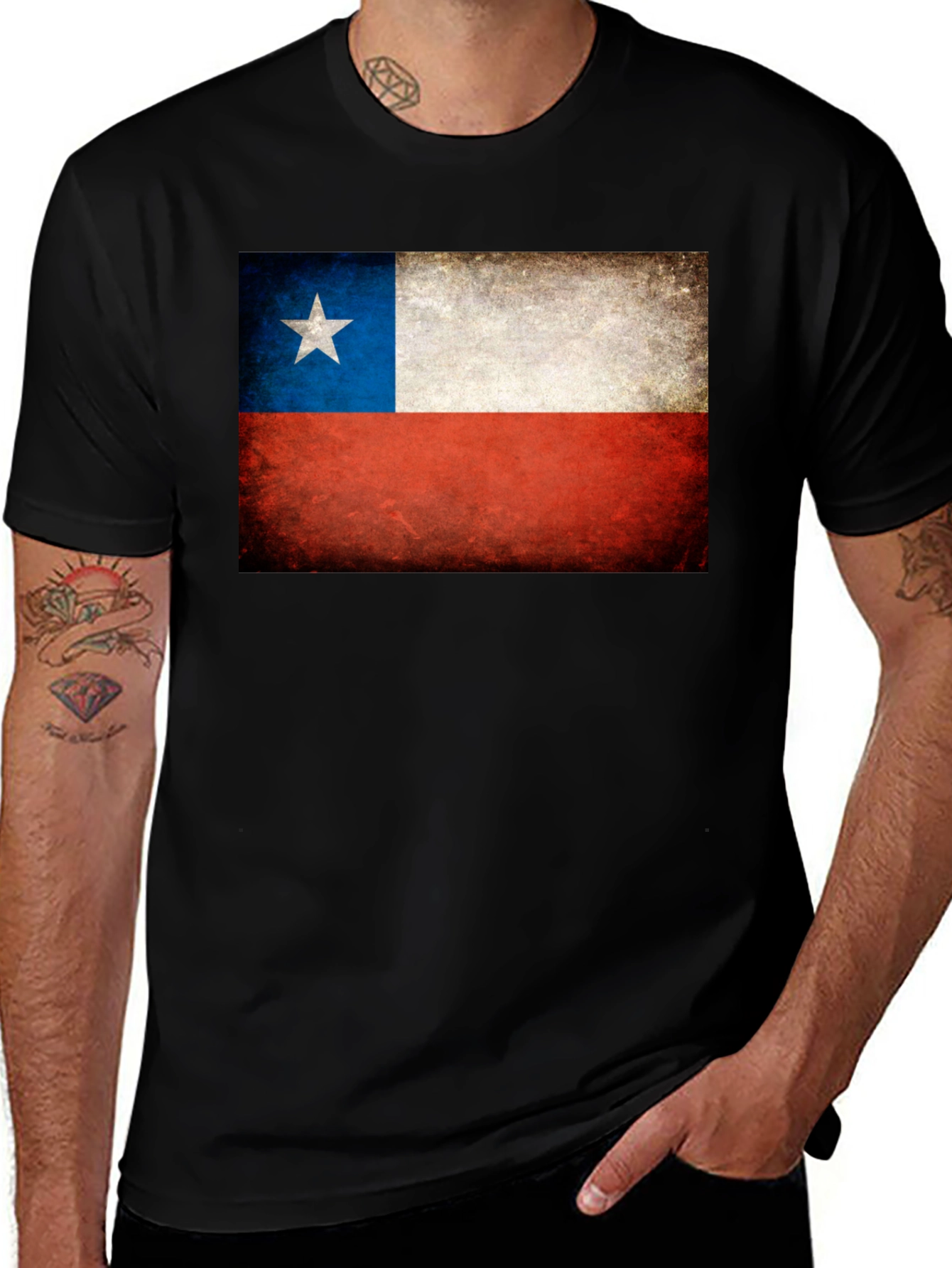 Chile Flag Graphic T-Shirt - Black Cotton Tee