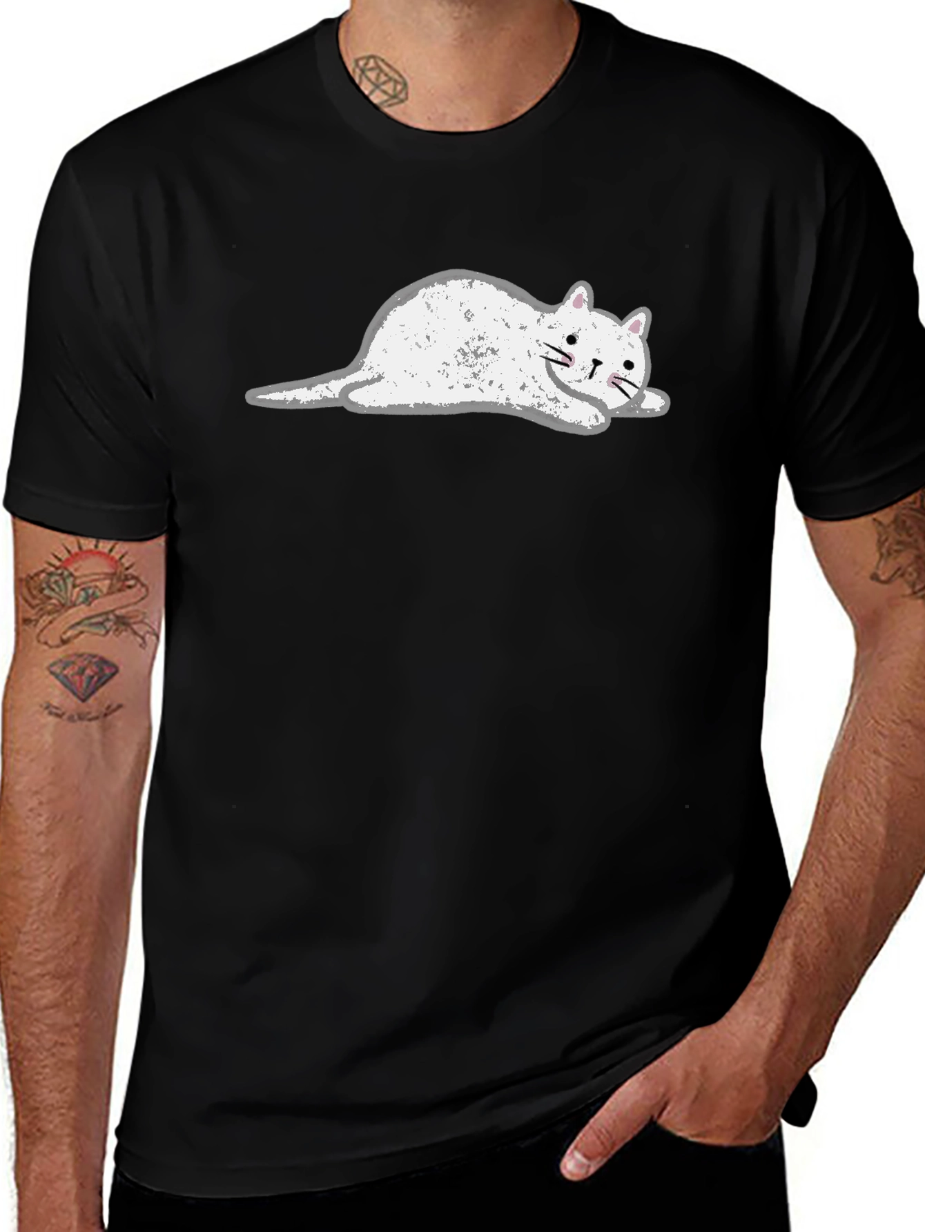Variant 20 of Cute Cat Graphic Black T-Shirt - Unisex