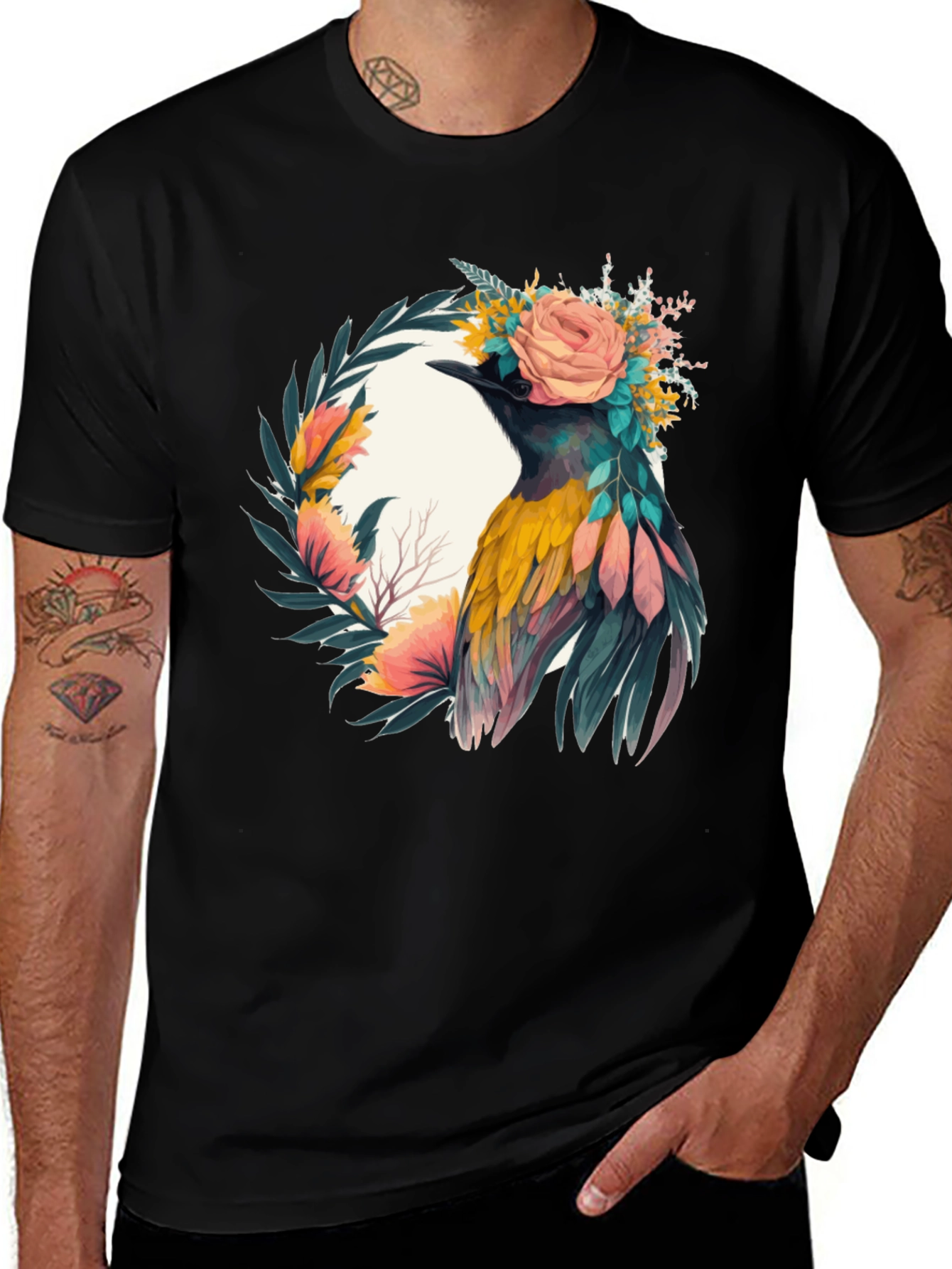 Variant 6 of Floral Bird Graphic Tee - Unique Design