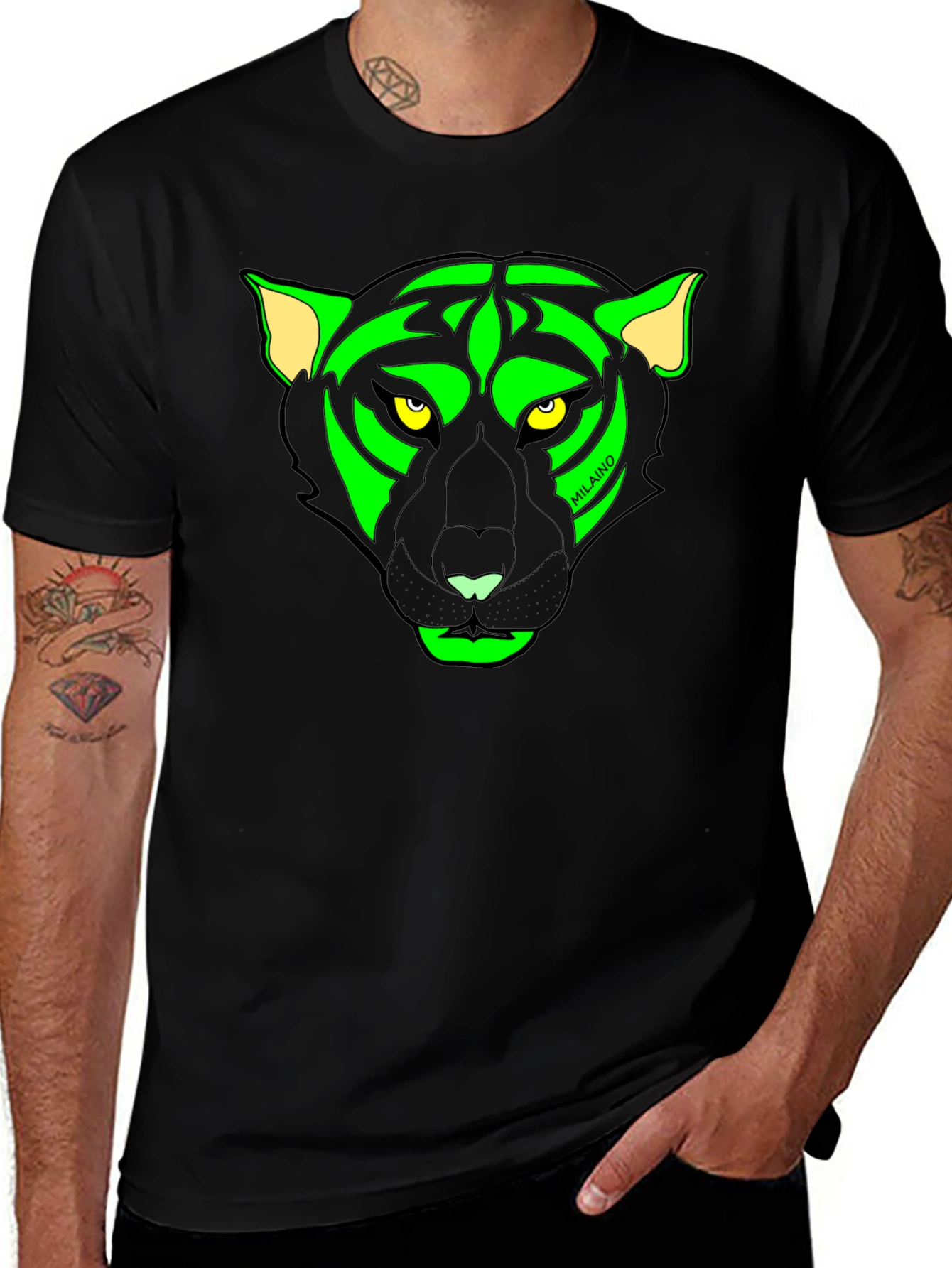 Variant 14 of Black T-Shirt with Neon Panther Graphic