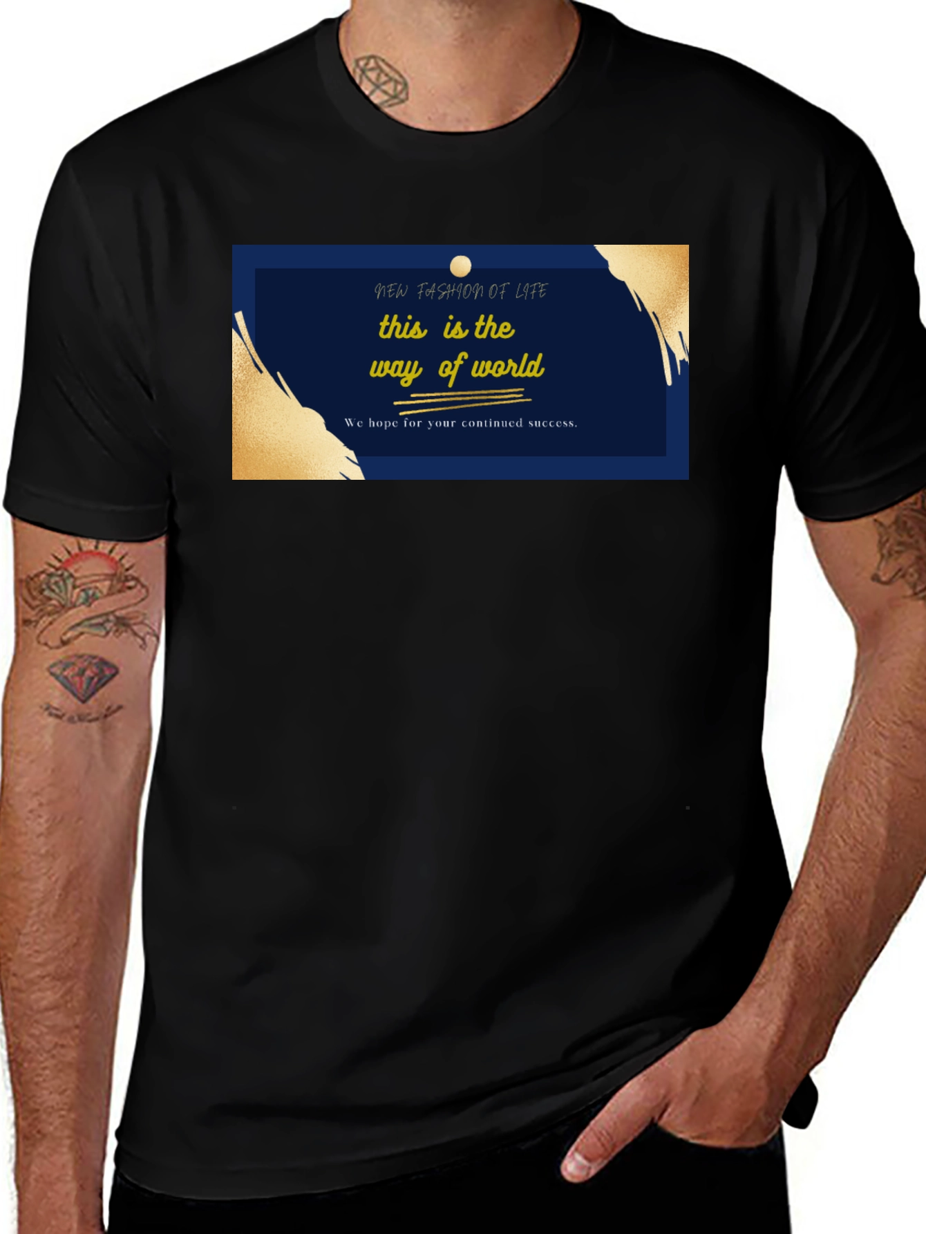Black Stylish Black T-Shirt with 'New Fashion of Life' Graphic main image
