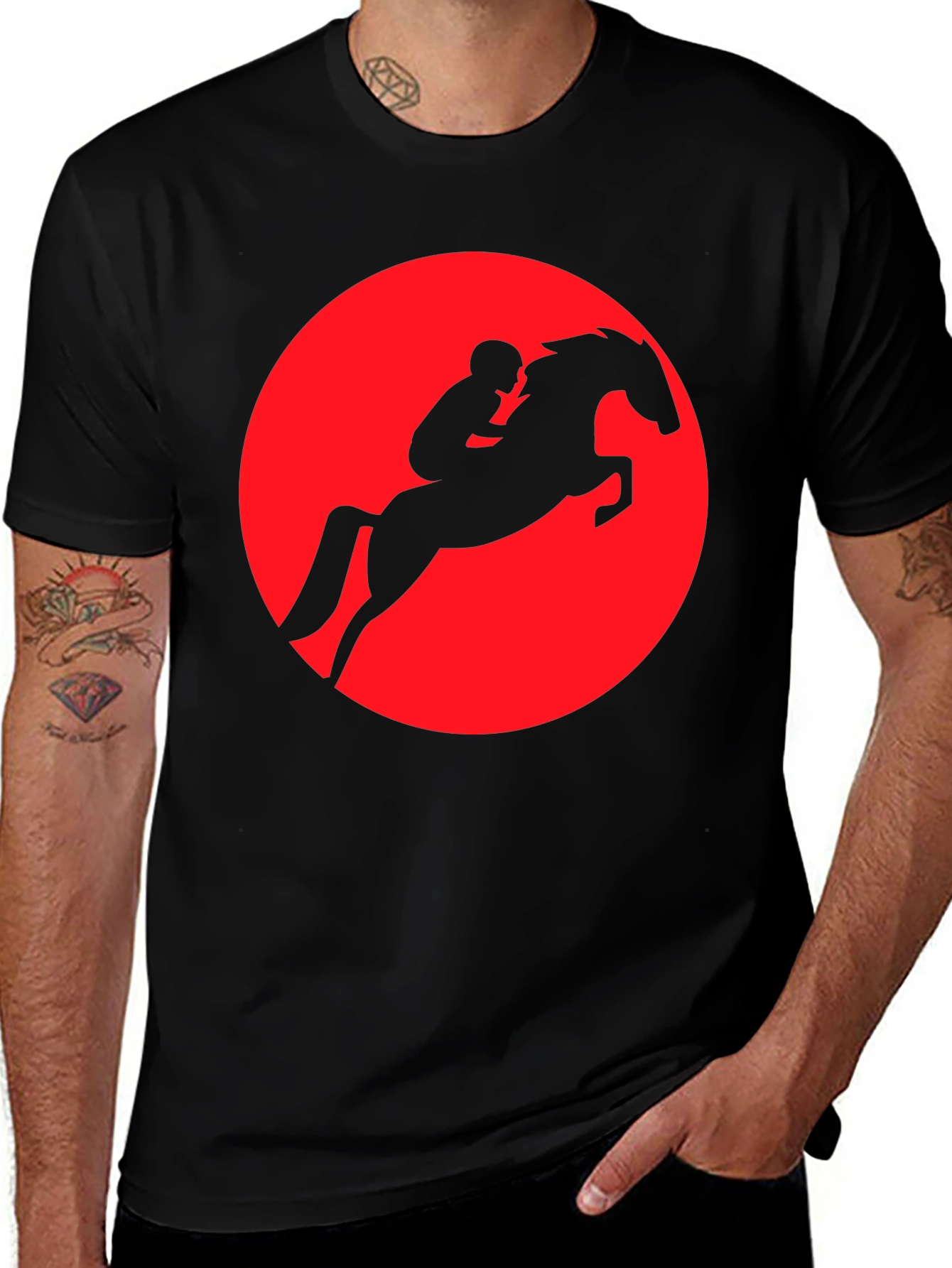 Variant 13 of Equestrian Silhouette Tee - Red Circle Horseback Rider Design