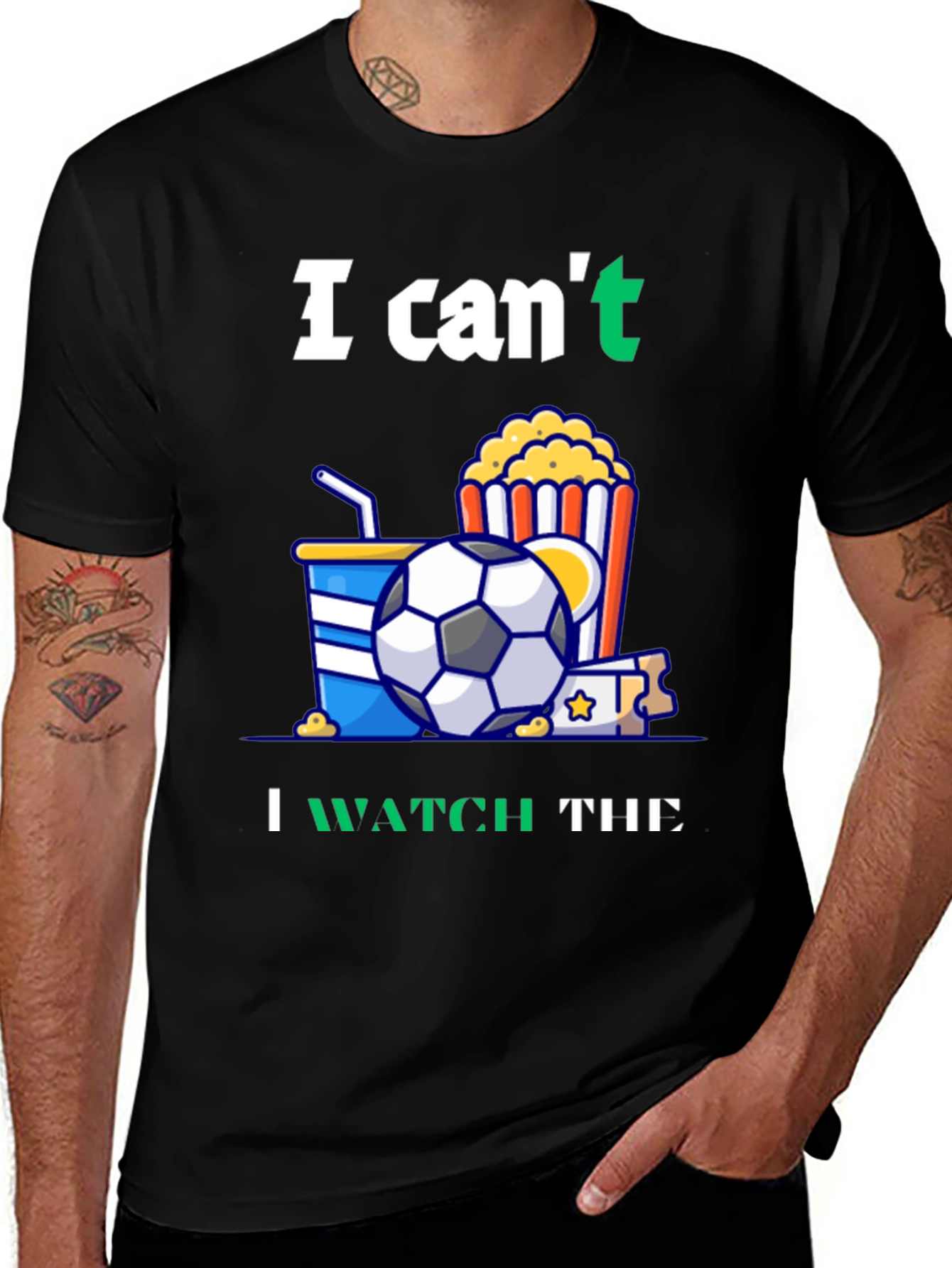 Black Funny Soccer T-Shirt: Can't Watch Movie - Gotta See Football! main image