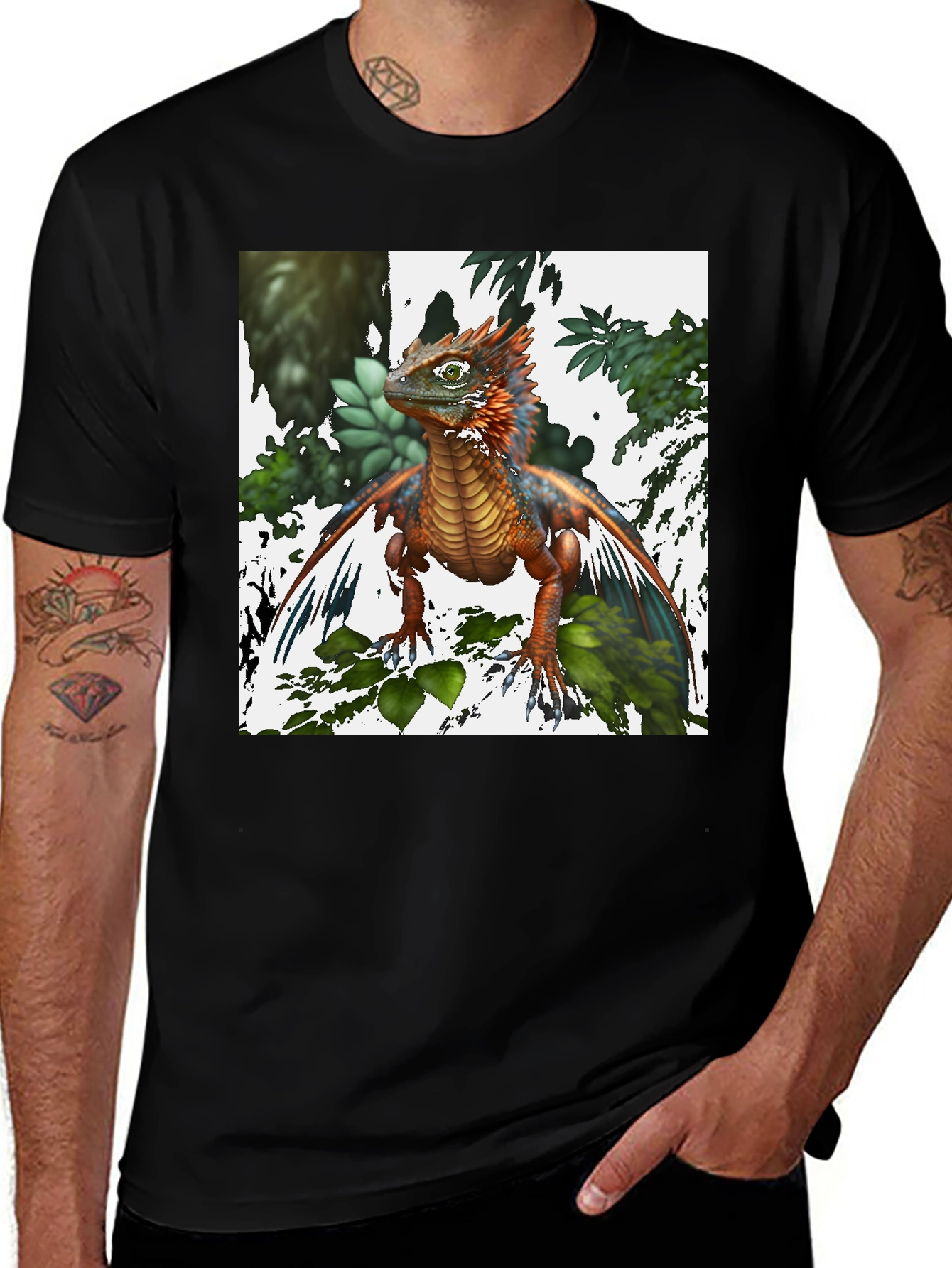 Variant 13 of Fantasy Dragon Graphic Tee - Men's Black T-Shirt