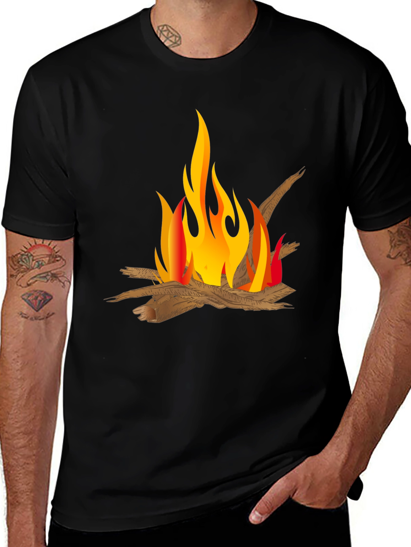 Variant 24 of Campfire Graphic Tee - Black Cotton Blend Comfort Fit