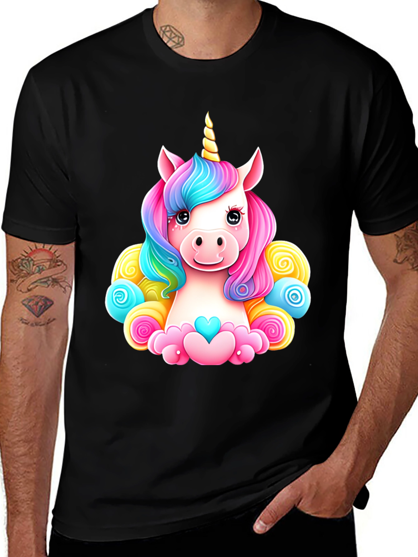 Variant 29 of Unicorn Graphic Tee - Black Cotton Blend T-Shirt
