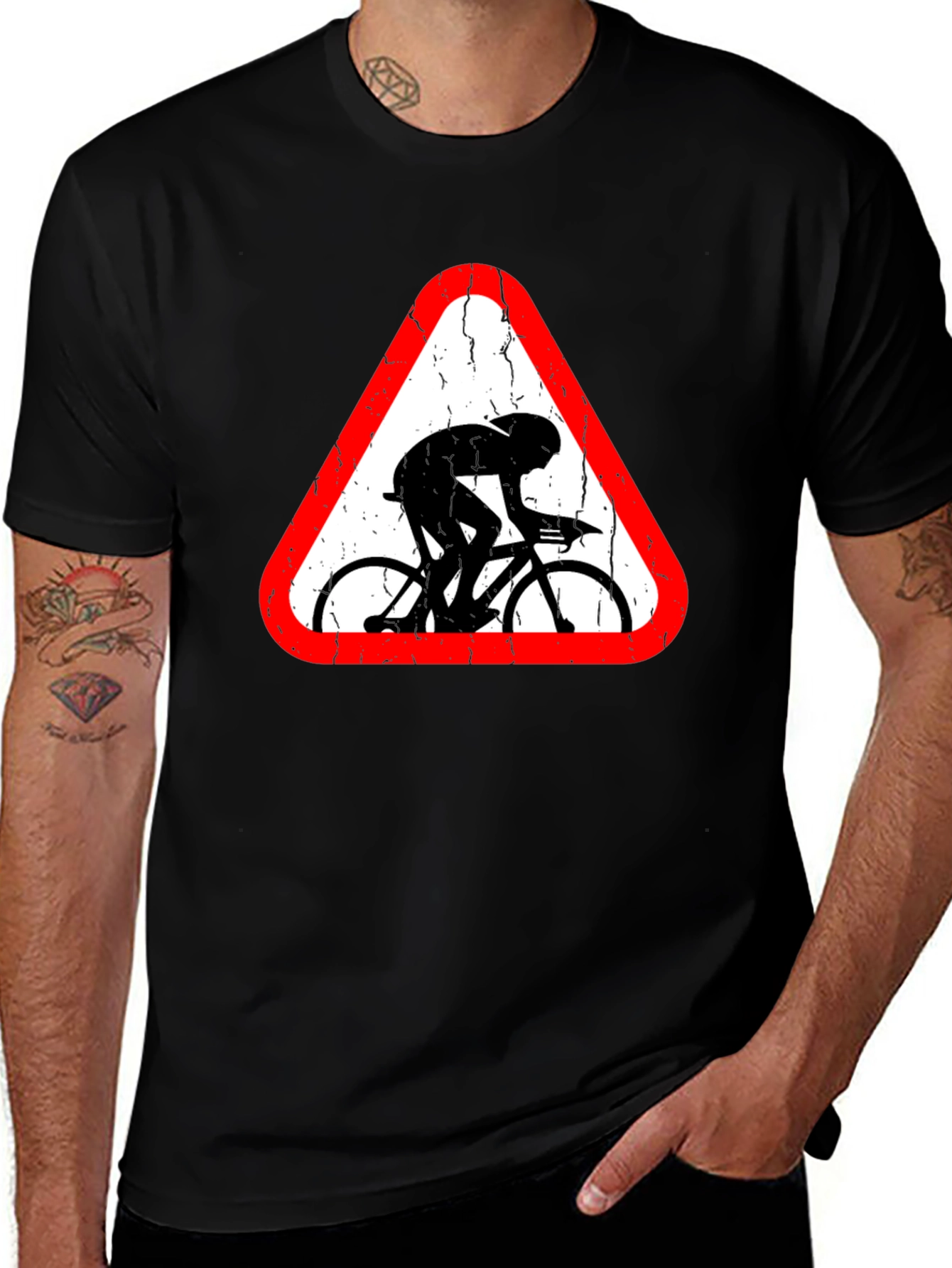 Variant 19 of Cycling Silhouette T-Shirt - Road Sign Design