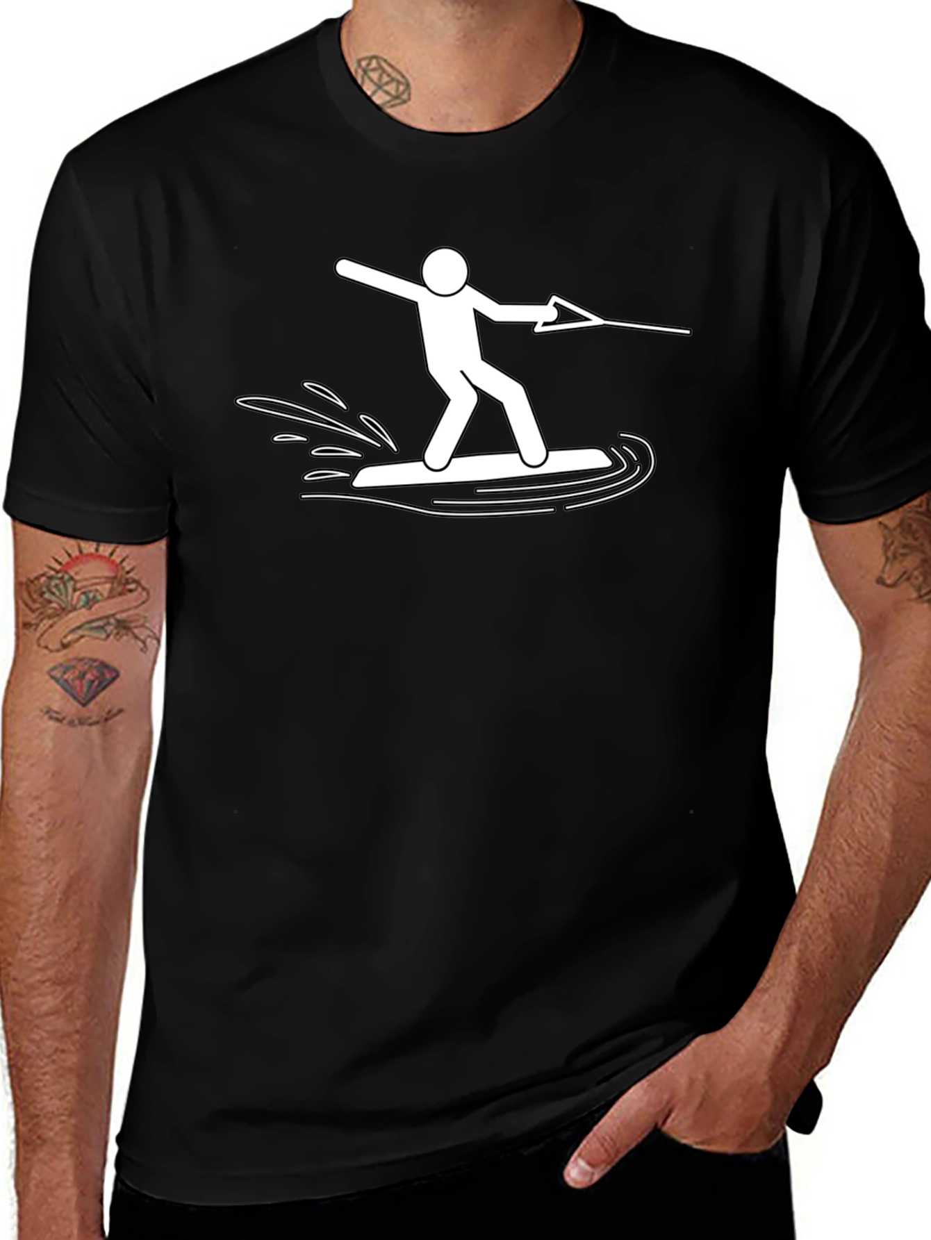 Variant 19 of Wakeboard Stick Figure Graphic Tee - Black