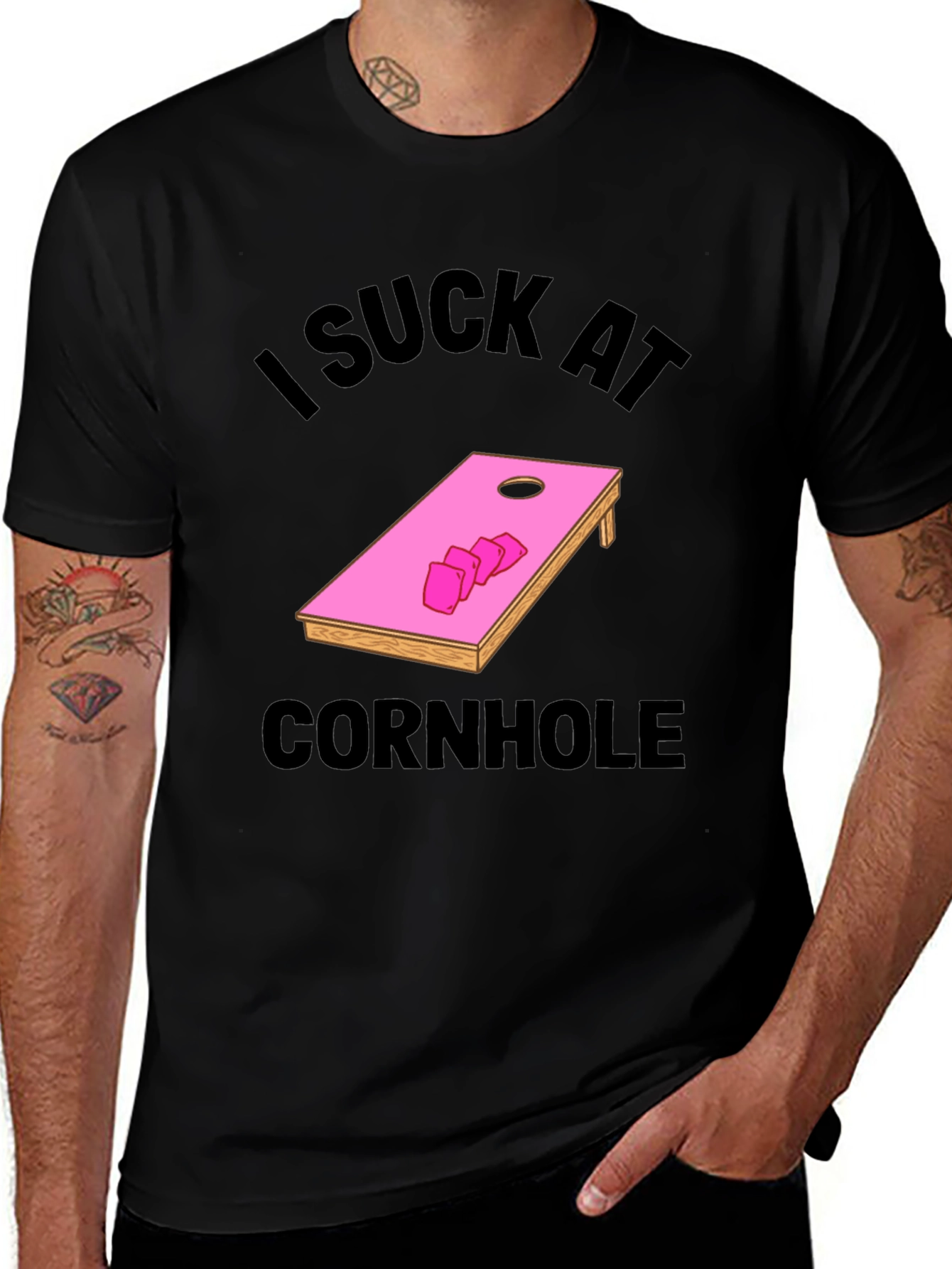 Variant 2 of I Suck at Cornhole Black T-Shirt