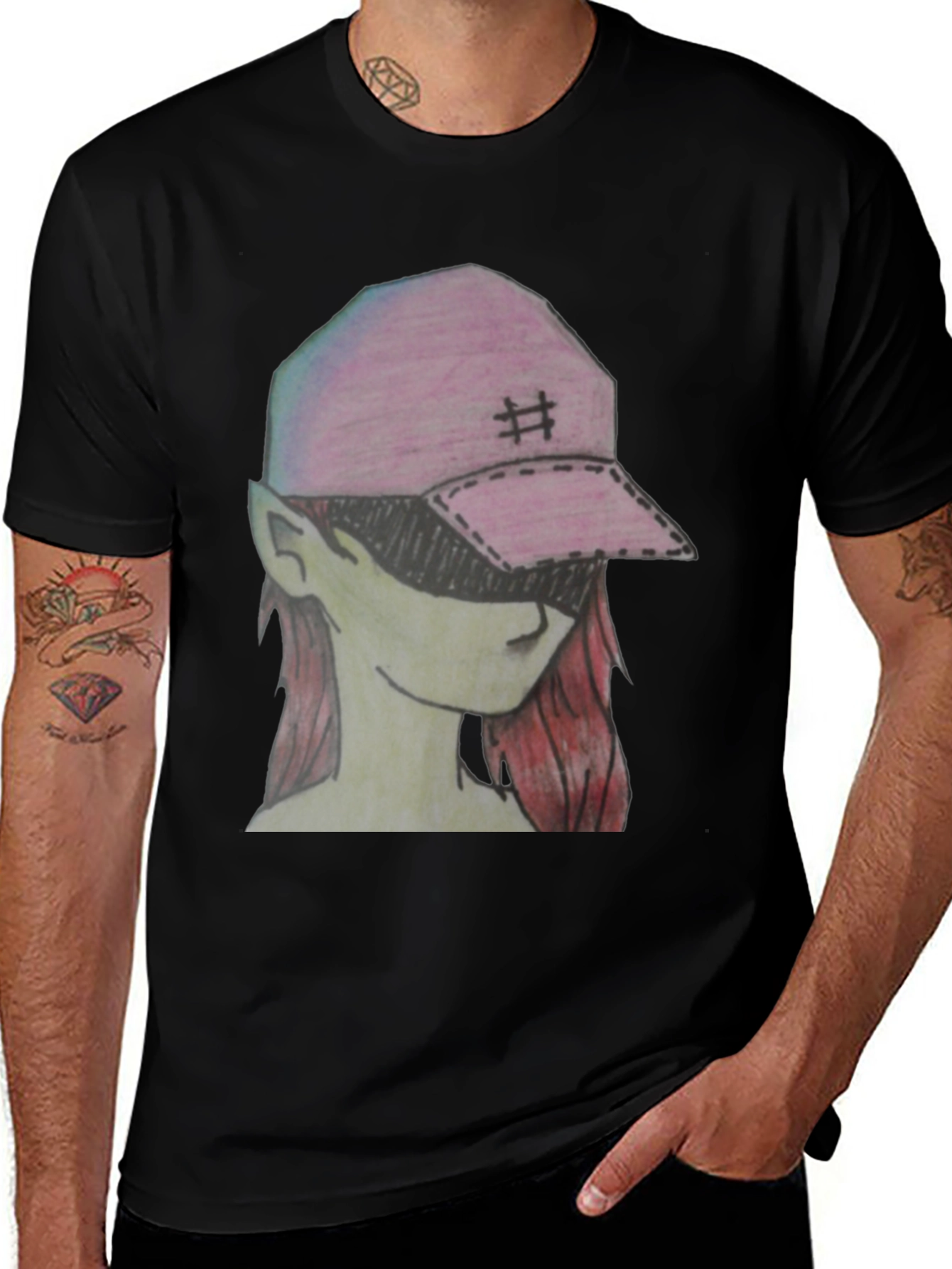 Variant 21 of Graphic Tee - Manga Style Pink Cap Girl T-Shirt