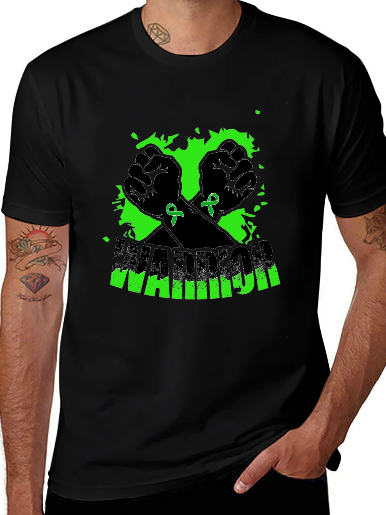 Variant 16 of Warrior Black T-Shirt with Green Graphic
