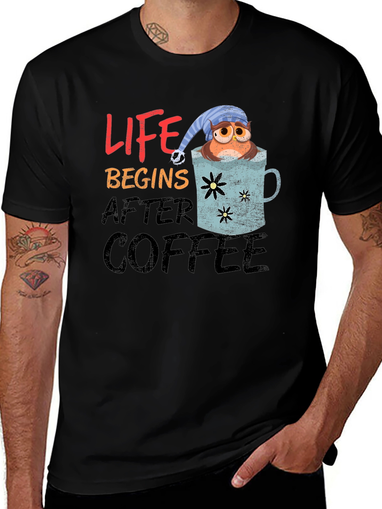 Variant 10 of Life Begins After Coffee Owl Graphic T-Shirt