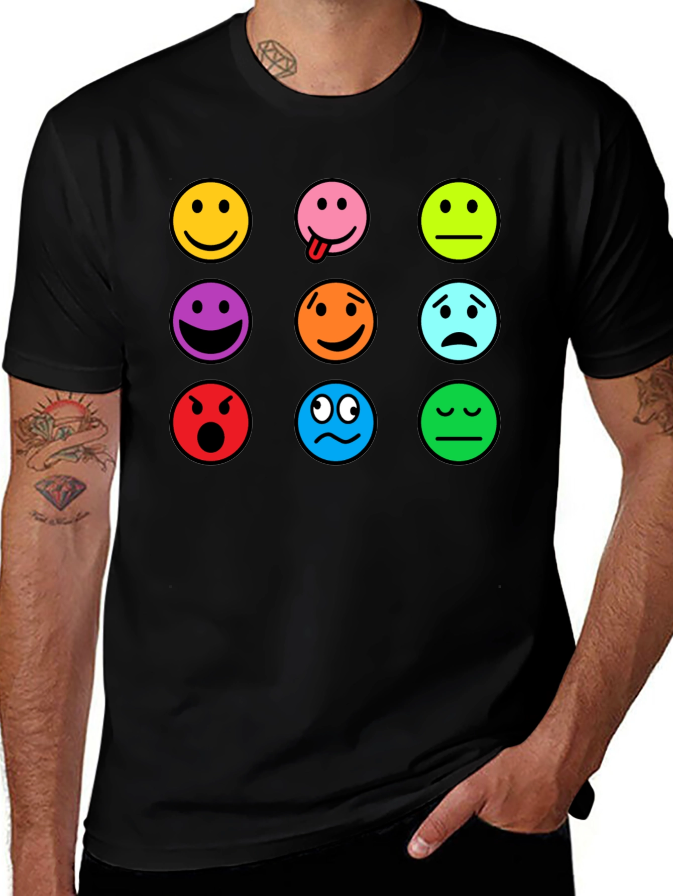 Variant 30 of Emoji Expression T-Shirt - Black Crew Neck