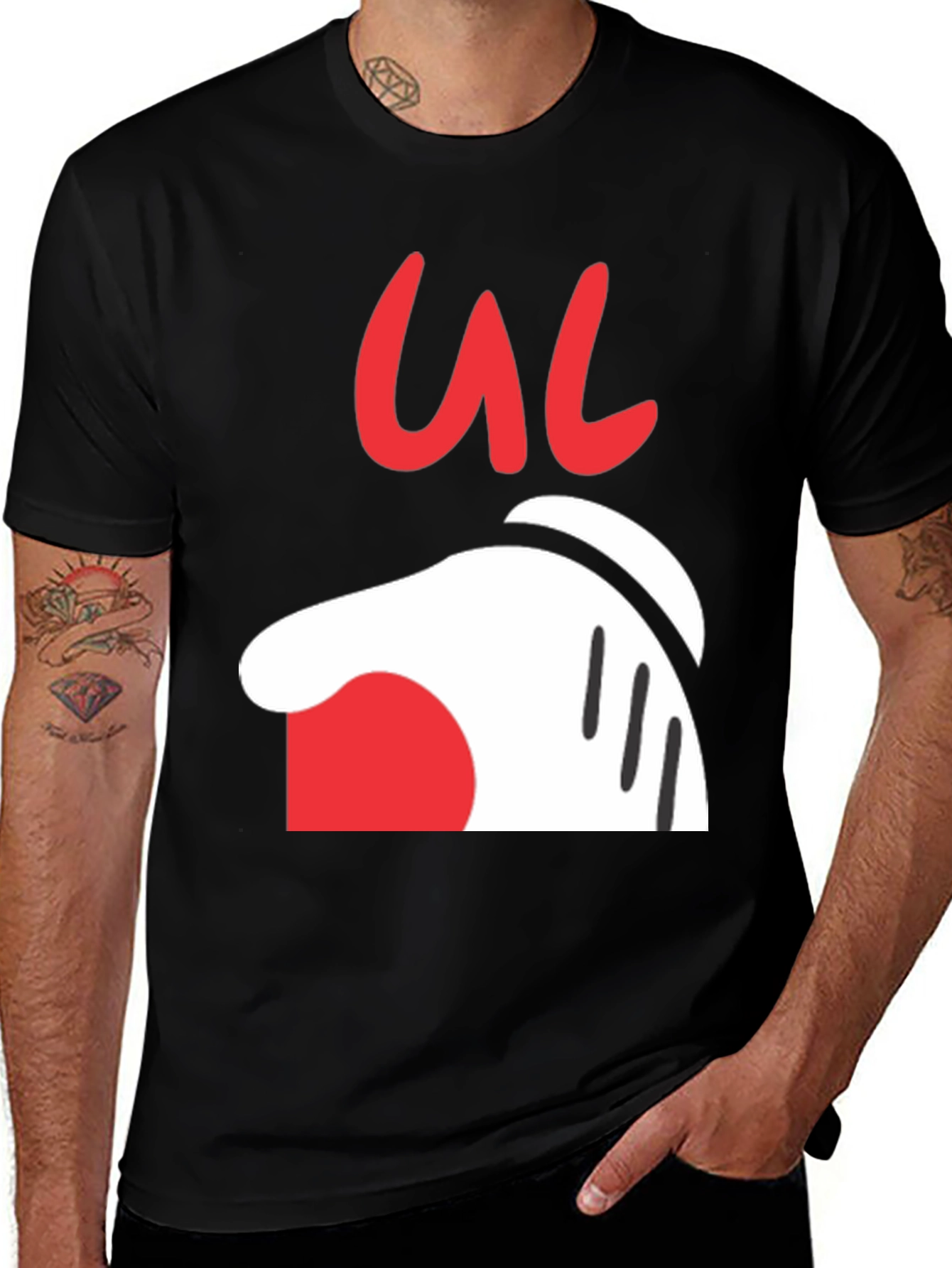 Cartoon Hand Graphic Tee - Casual Black T-Shirt