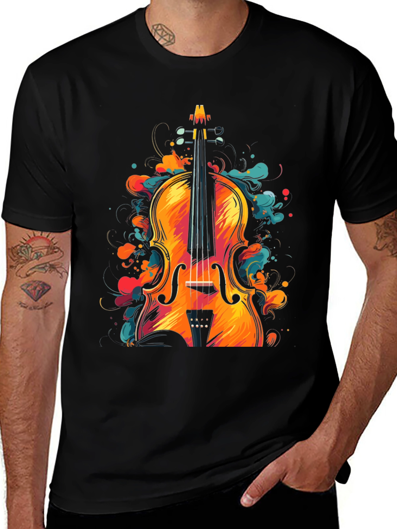 Variant 8 of Vibrant Violin Graphic T-Shirt - Musical Style