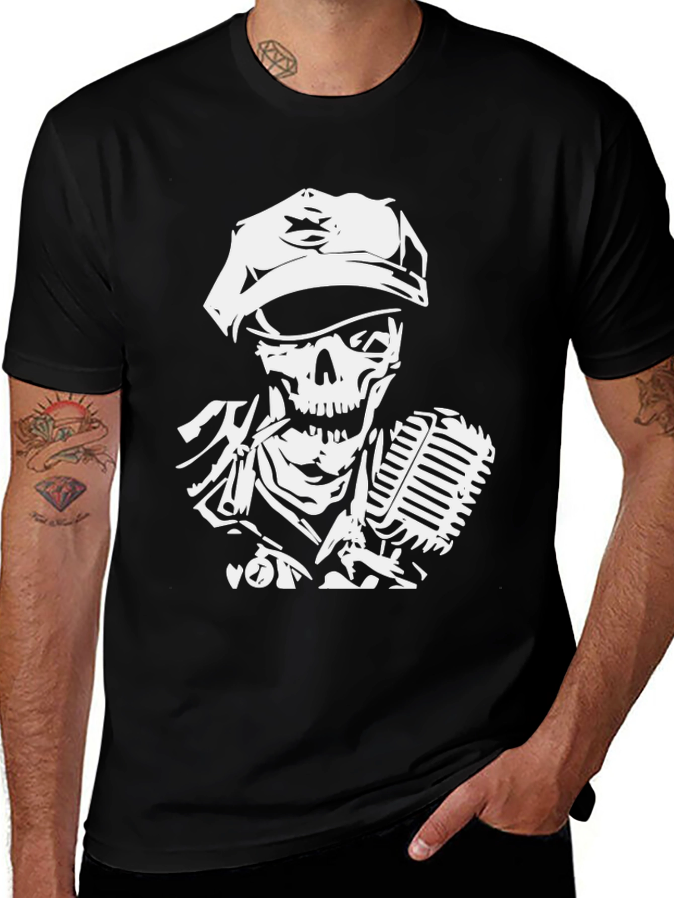 Variant 19 of Skeleton Musician Graphic T-Shirt - Black