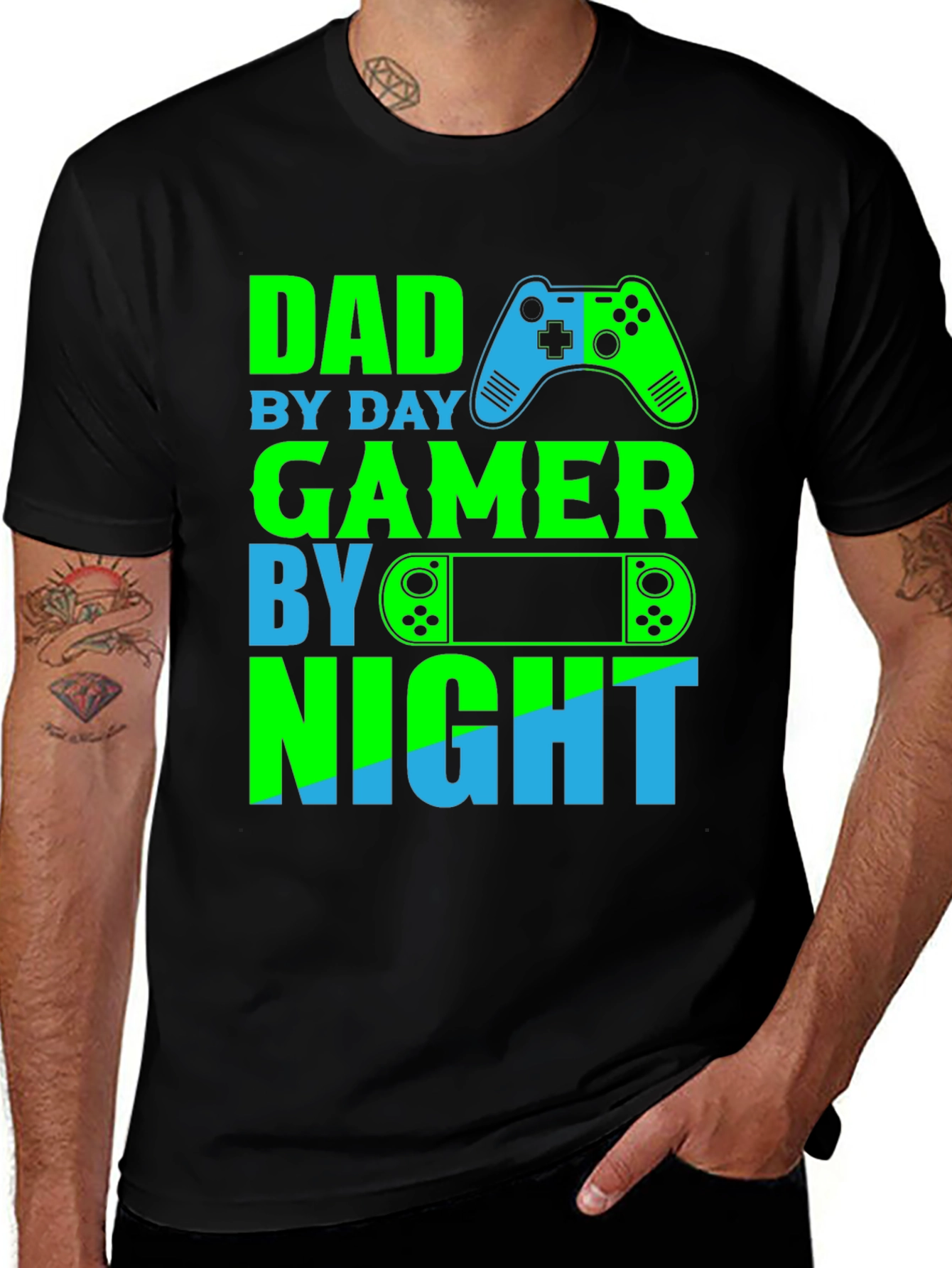 Dad Gamer Graphic Tee - Day By Night Gaming Shirt