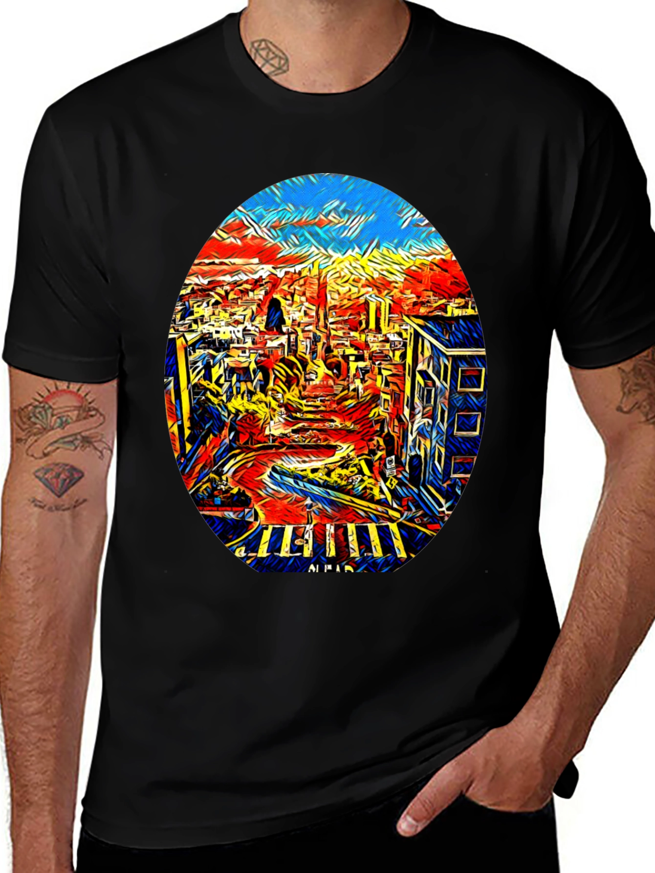 Variant 20 of Abstract Cityscape Graphic Tee - Black