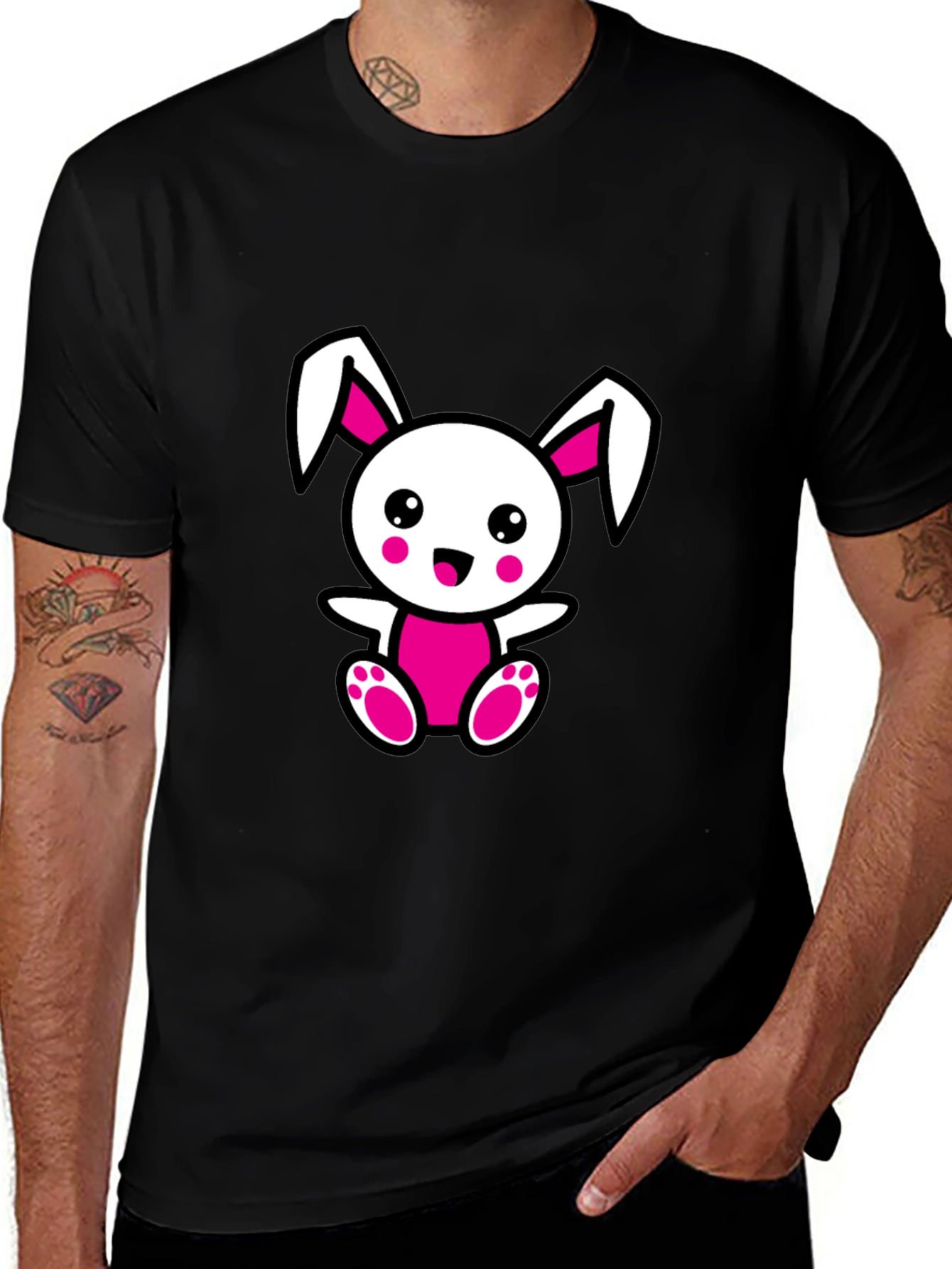 Variant 28 of Cute Bunny Graphic Black T-Shirt