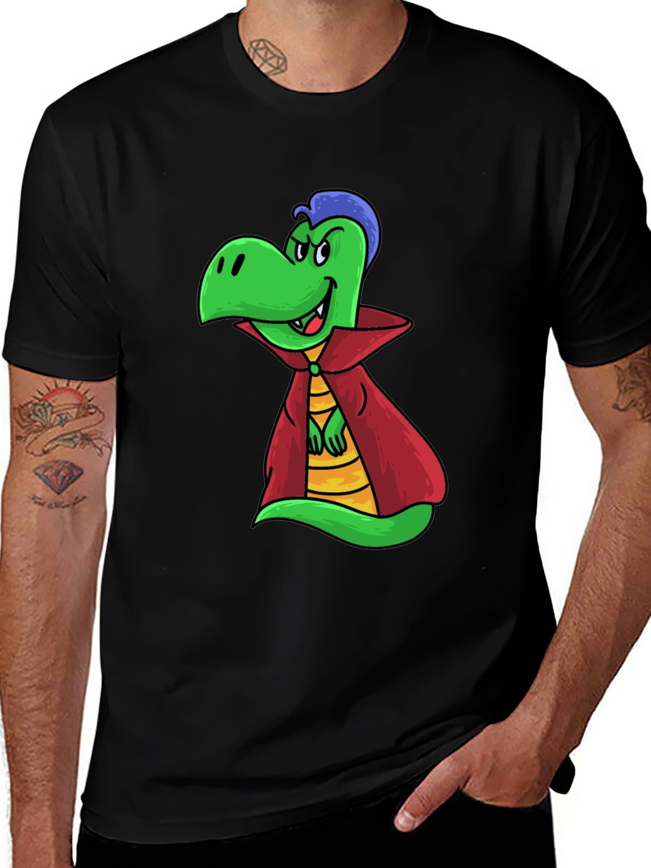 Variant 21 of Cartoon Vampire Dinosaur Black T-Shirt