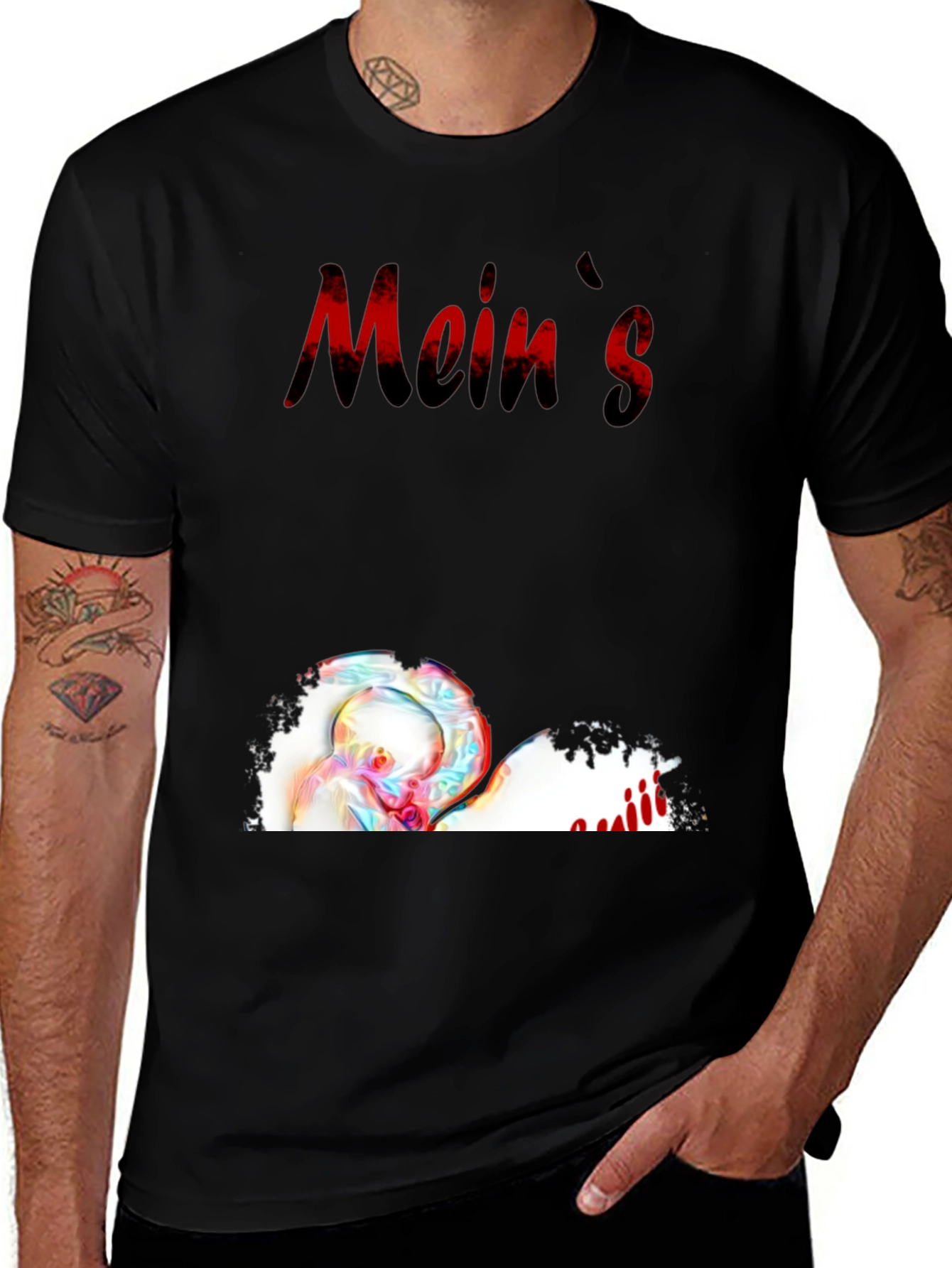 Variant 11 of Mein's Black Graphic Tee with Heart and Writing