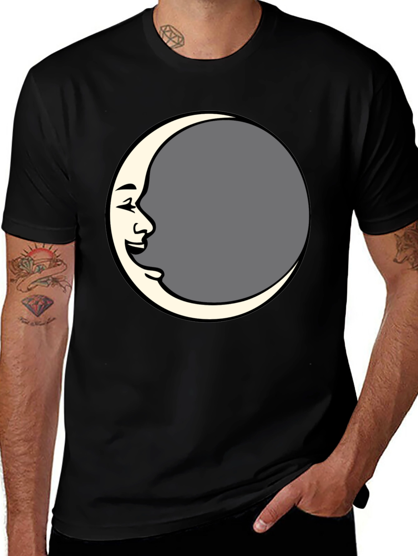 Variant 20 of Man in the Moon Graphic Tee - Black Cotton Comfort