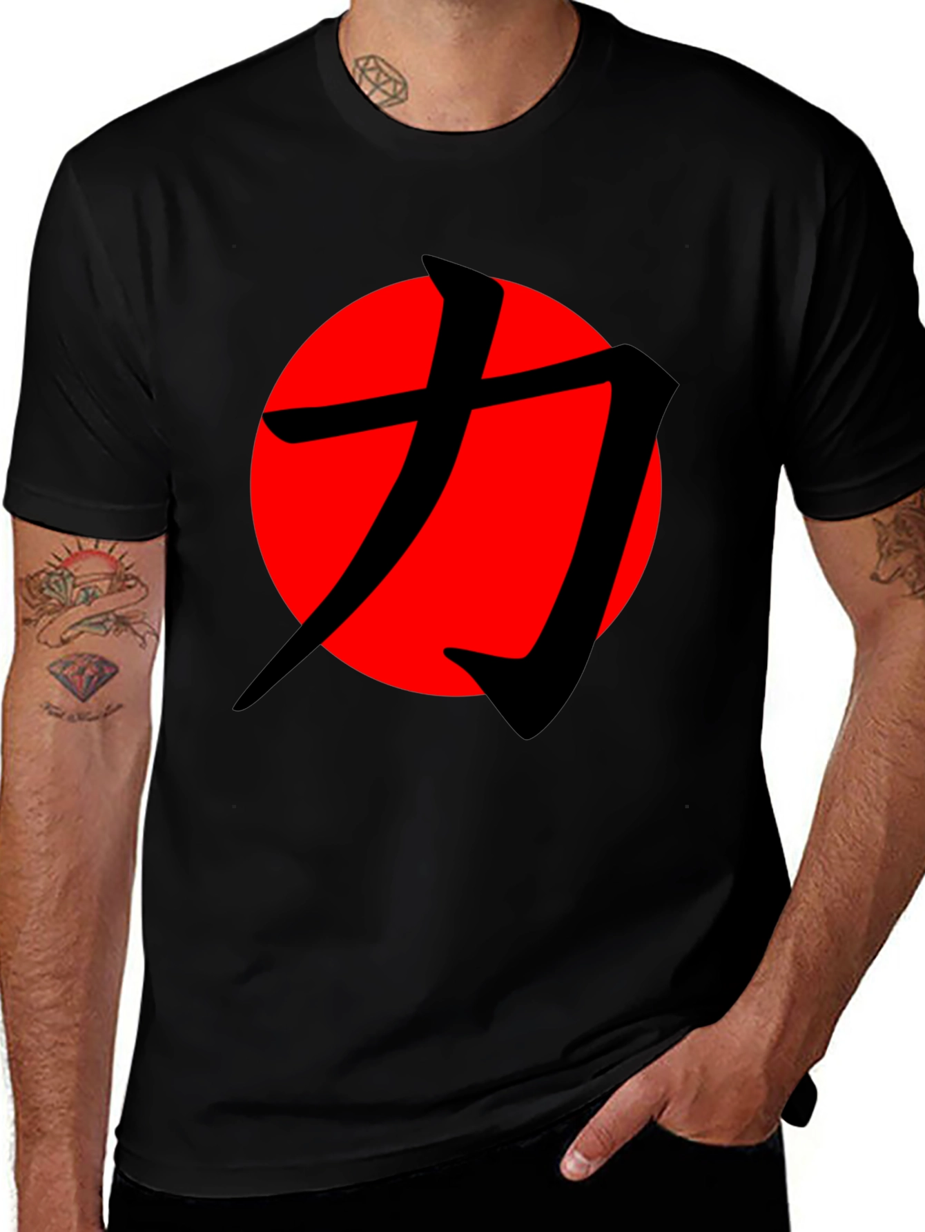 Variant 16 of Black T-Shirt with Red Circle and Black Kanji