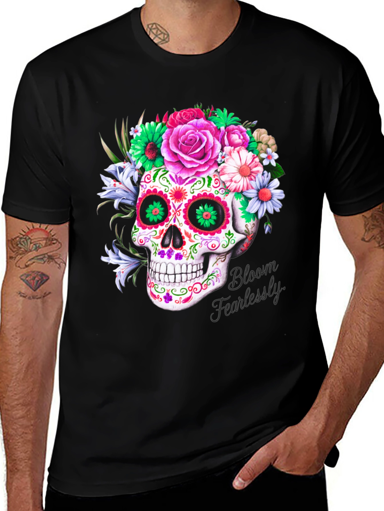 Variant 20 of Floral Sugar Skull Graphic Tee