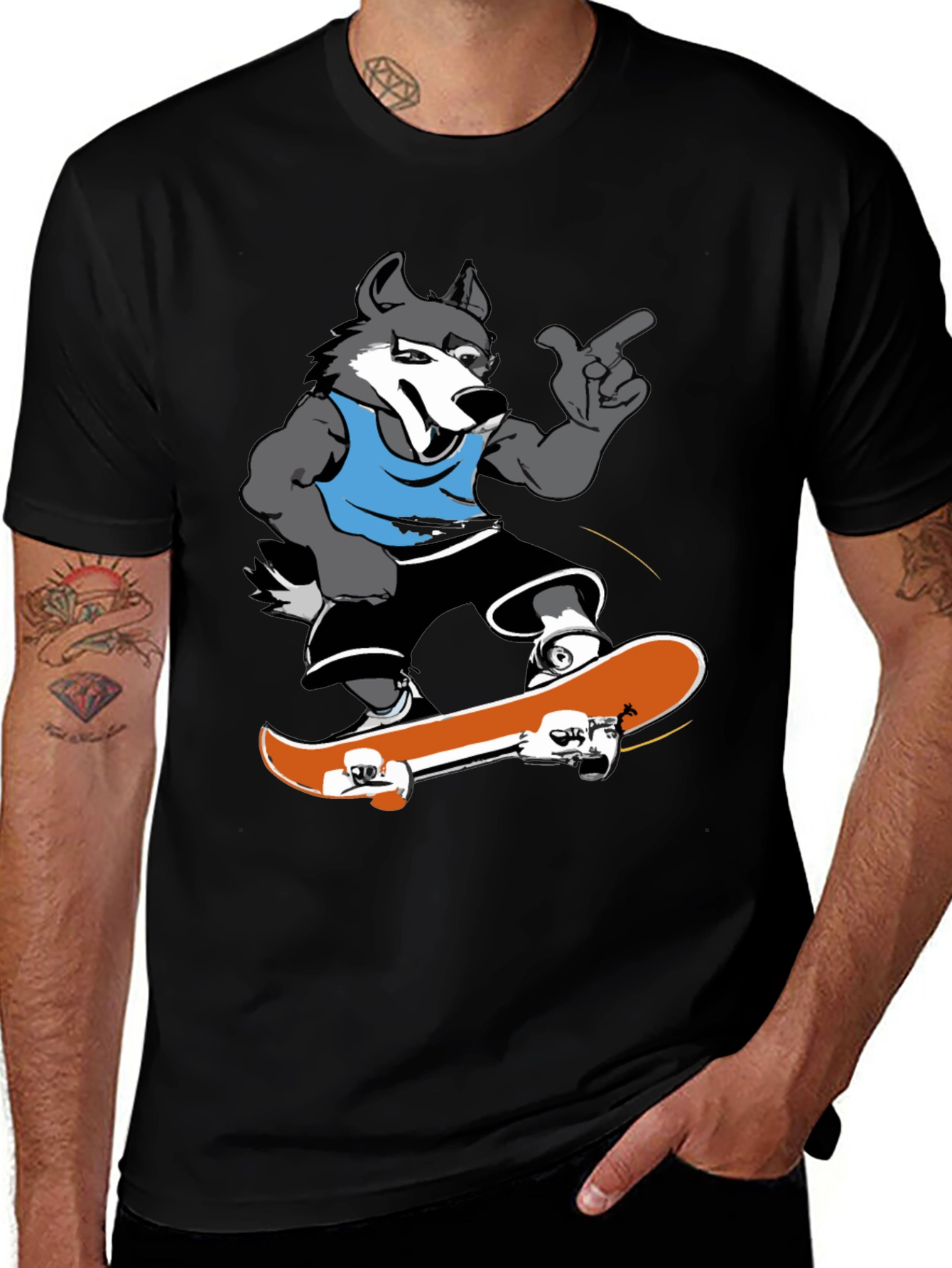 Variant 24 of Cool Wolf Skateboarder Black T-Shirt