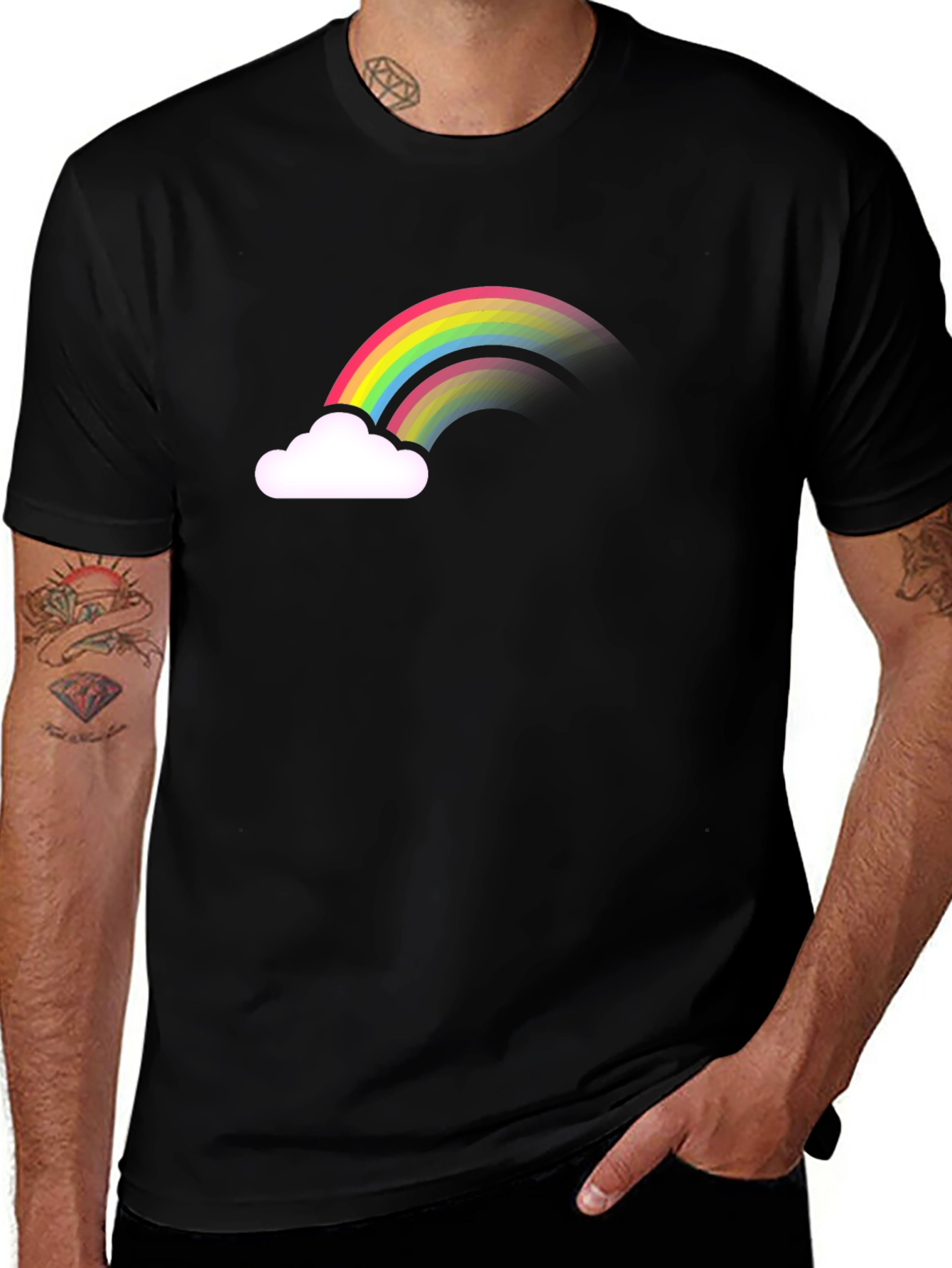 Variant 24 of Rainbow Cloud Graphic Tee - Black Cotton Comfort