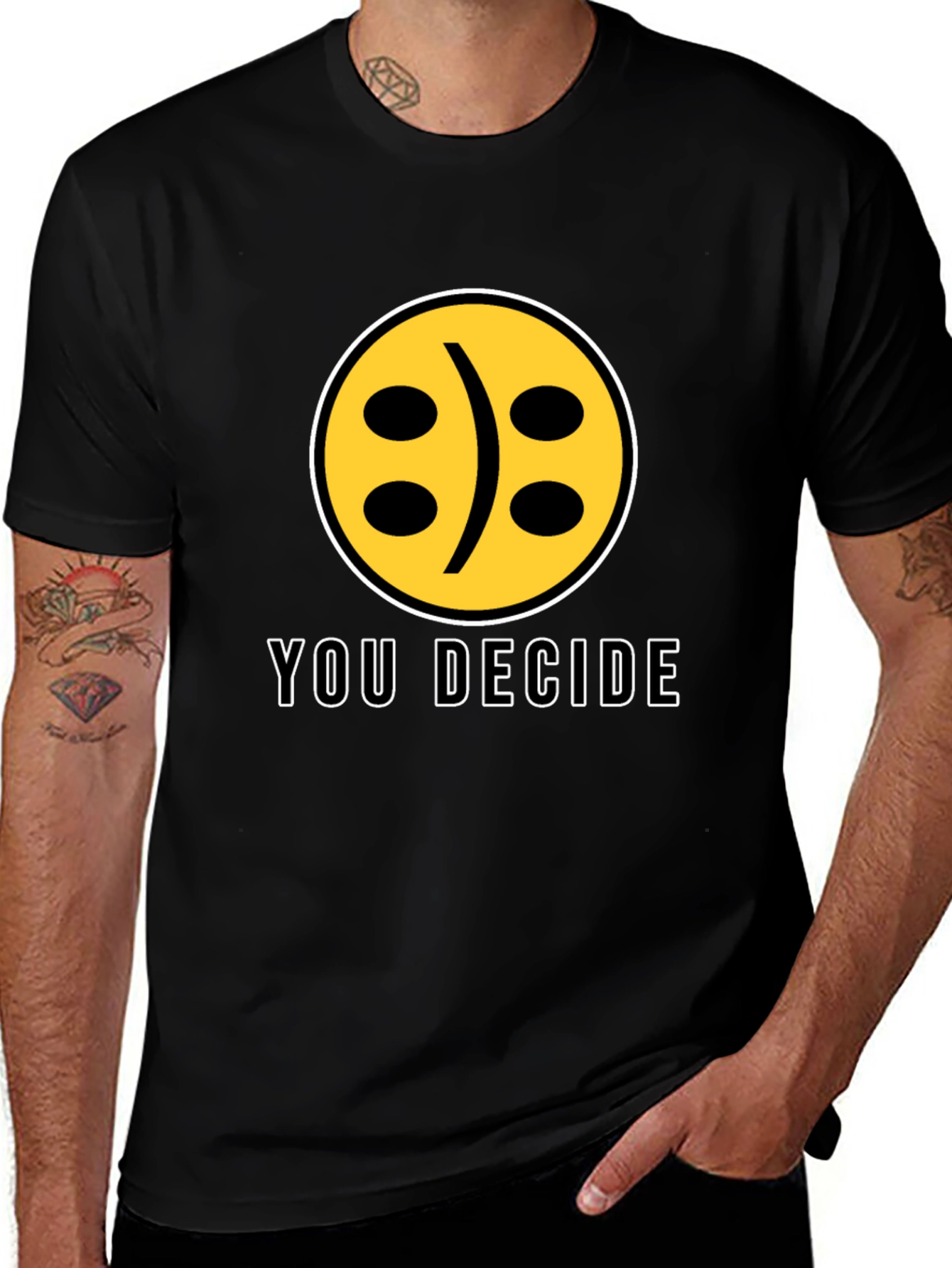 YOU DECIDE Smiley Face Black Graphic T-Shirt