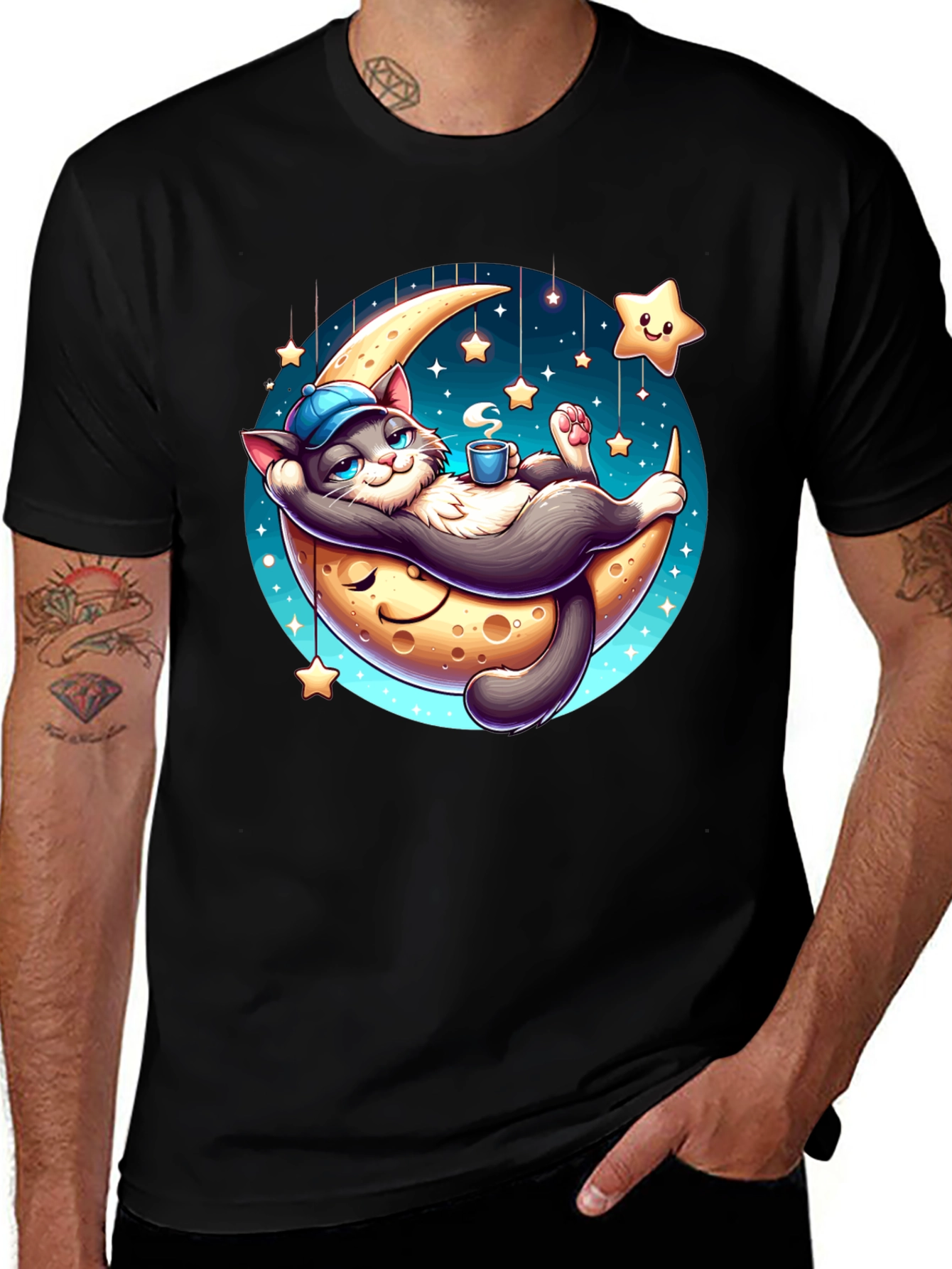 Variant 7 of Dreamy Cat Moon T-Shirt: Whimsical Comfort