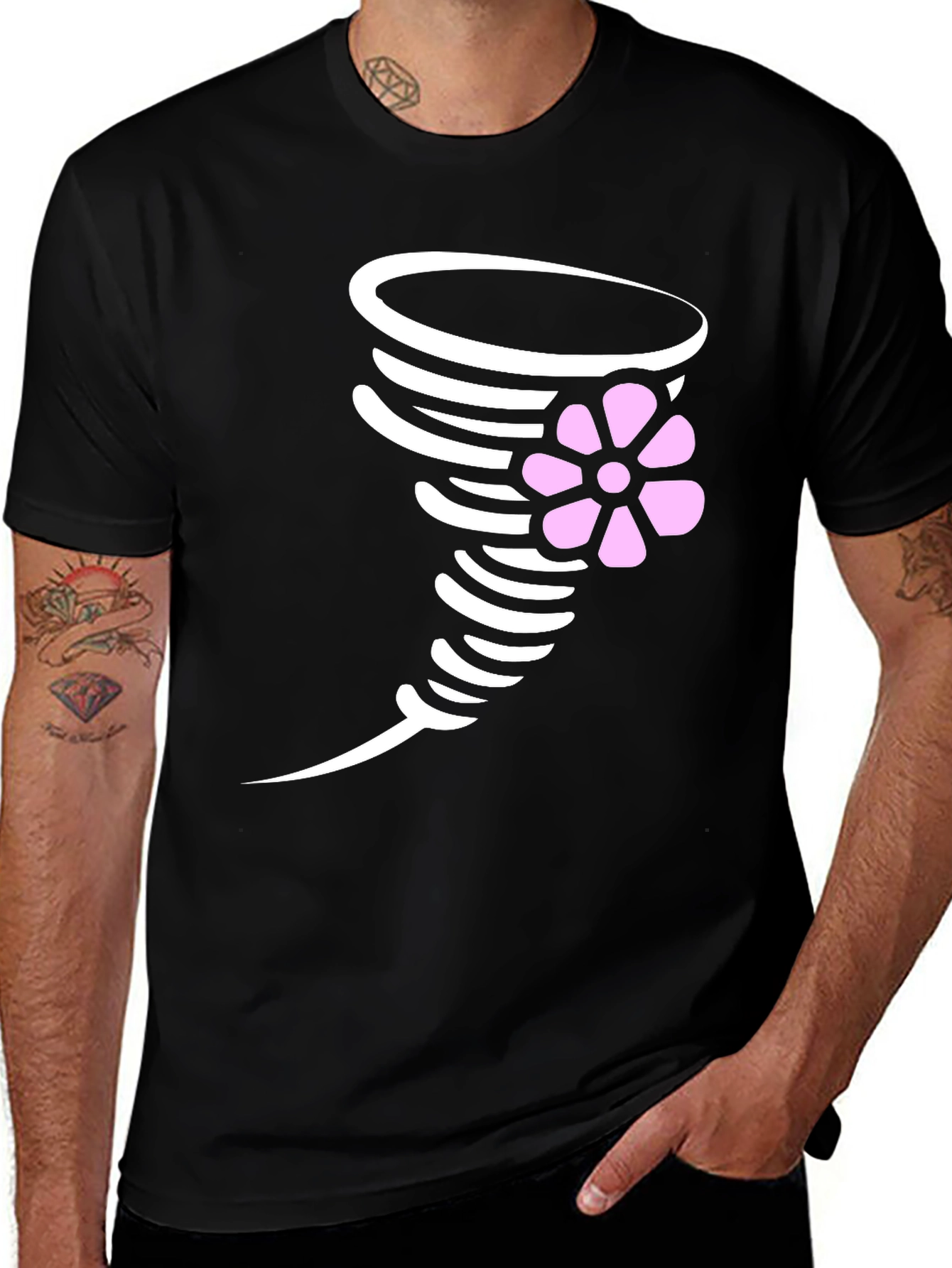Variant 2 of Whimsical Whirlwind Tee - Black Cotton Graphic Shirt