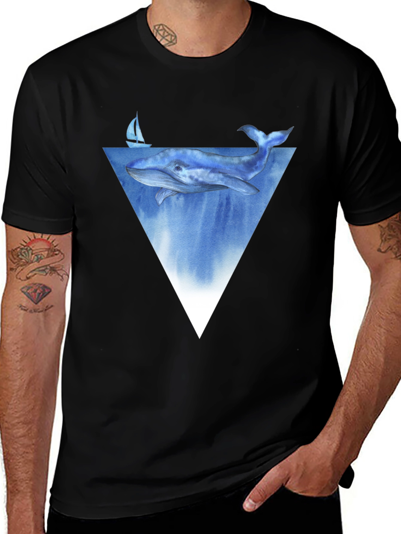 Variant 18 of Whale Triangle Graphic Tee - Men's Black T-Shirt