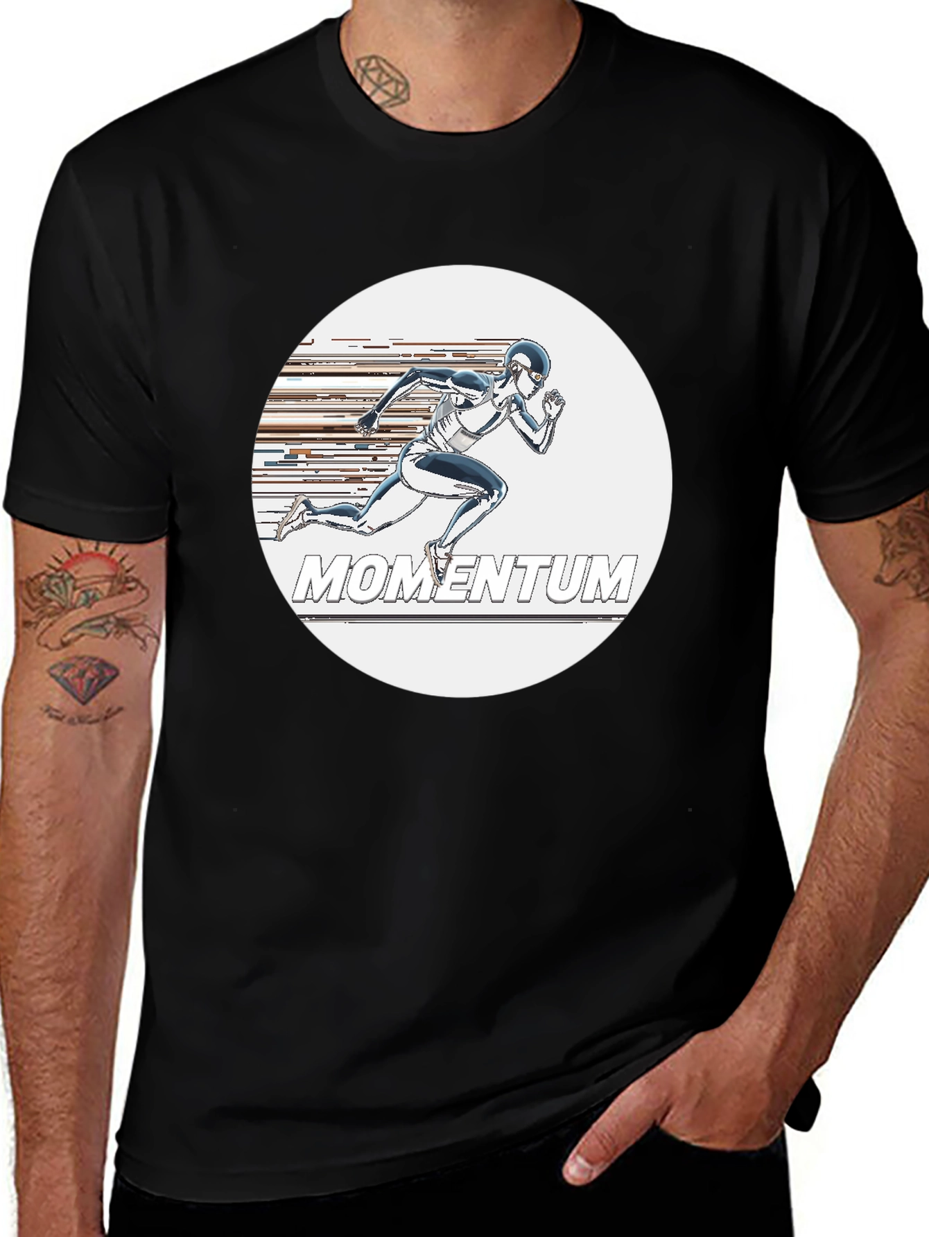 Momentum Graphic Tee - Sleek Runner Design, Black T-Shirt