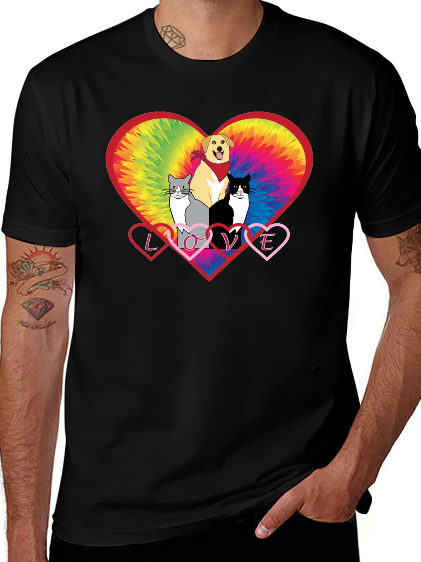 Variant 10 of Love Cats and Dogs Tie Dye Heart T-Shirt