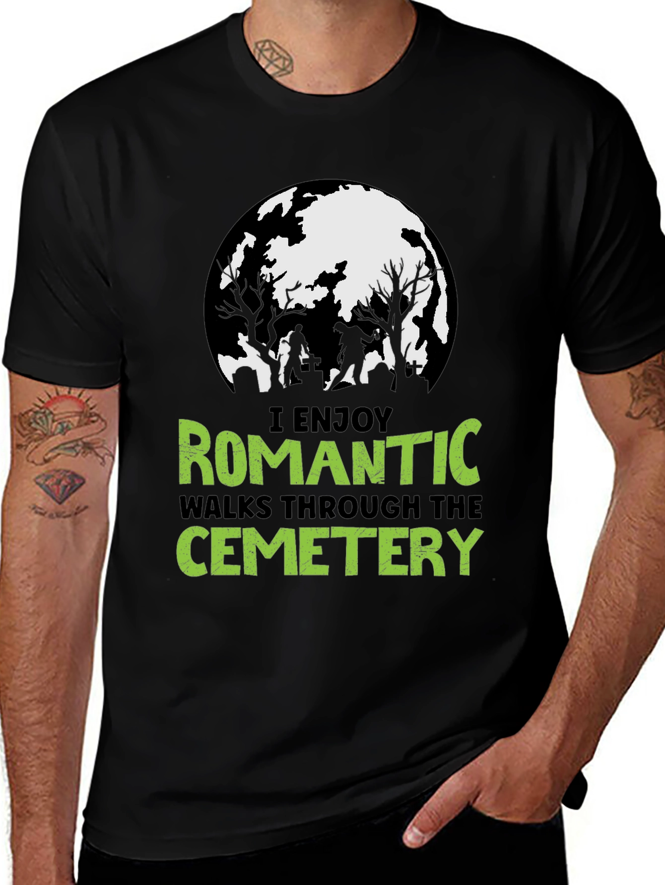 Variant 23 of Romantic Cemetery Walks T-Shirt: Spooky Humor Tee