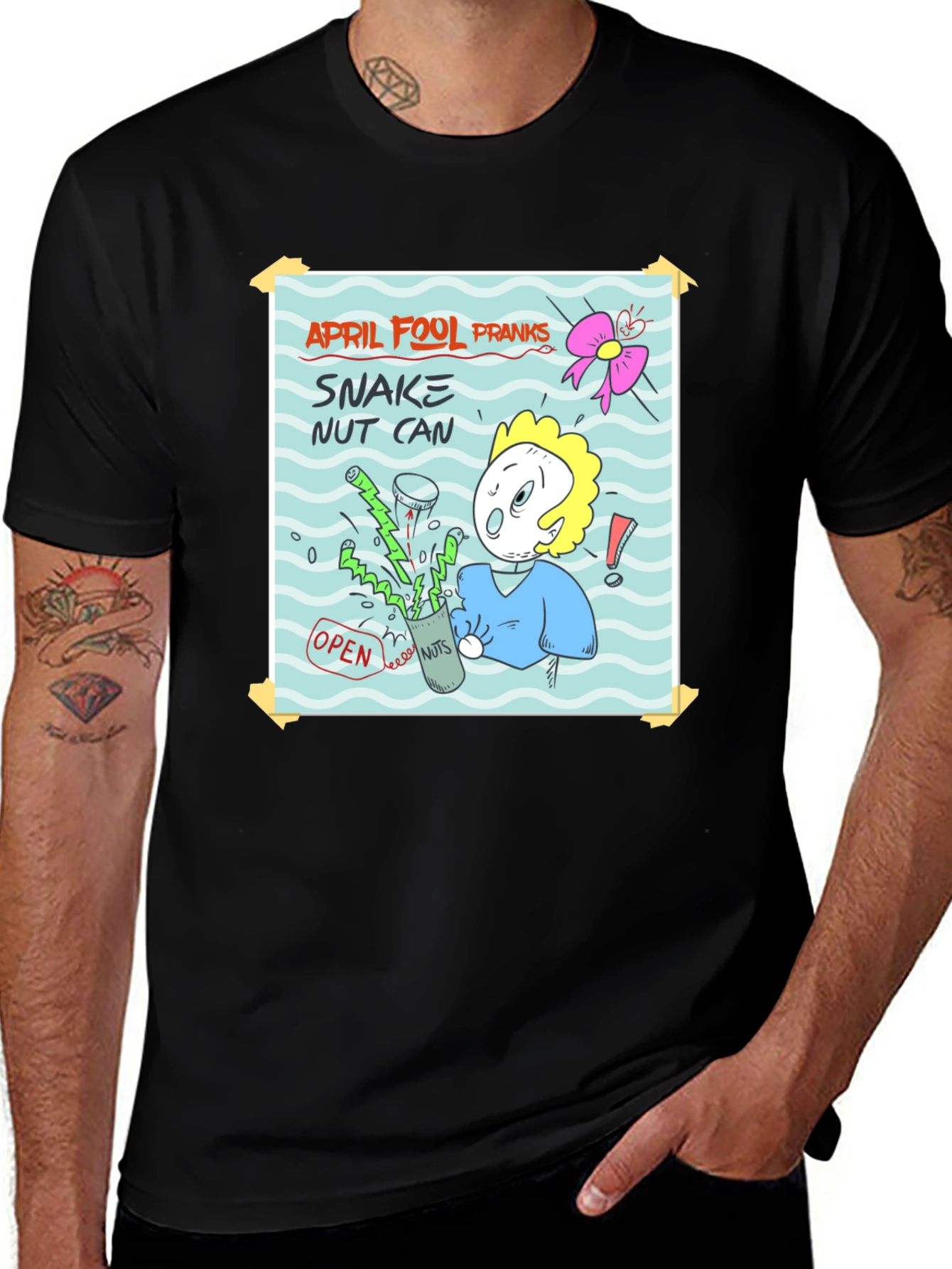 April Fool's Prank T-Shirt - Snake Nut Can Design