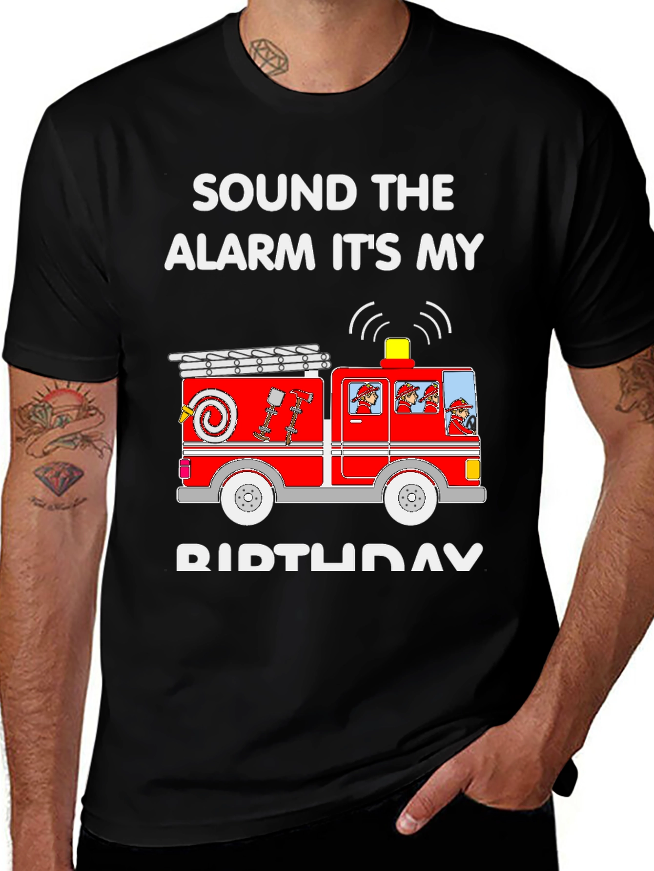 Variant 12 of Fire Truck Birthday T-Shirt - Sound the Alarm