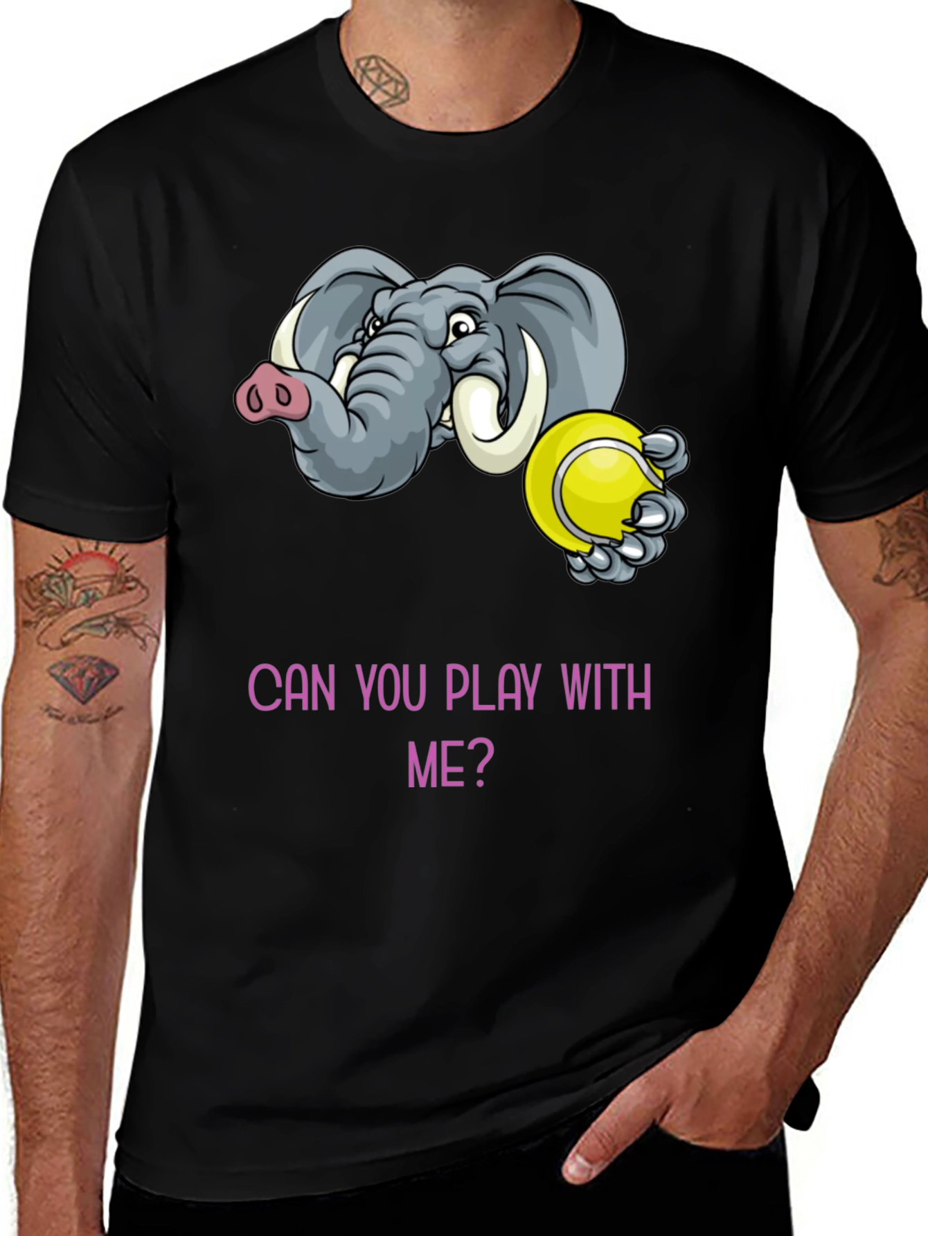Variant 11 of Playful Elephant Tennis T-Shirt