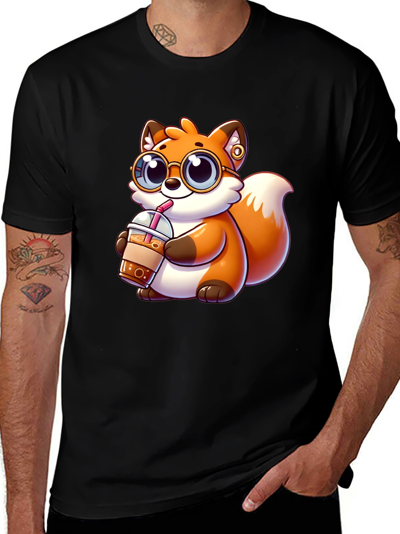 Variant 25 of Fox Drinking Iced Coffee Graphic Tee