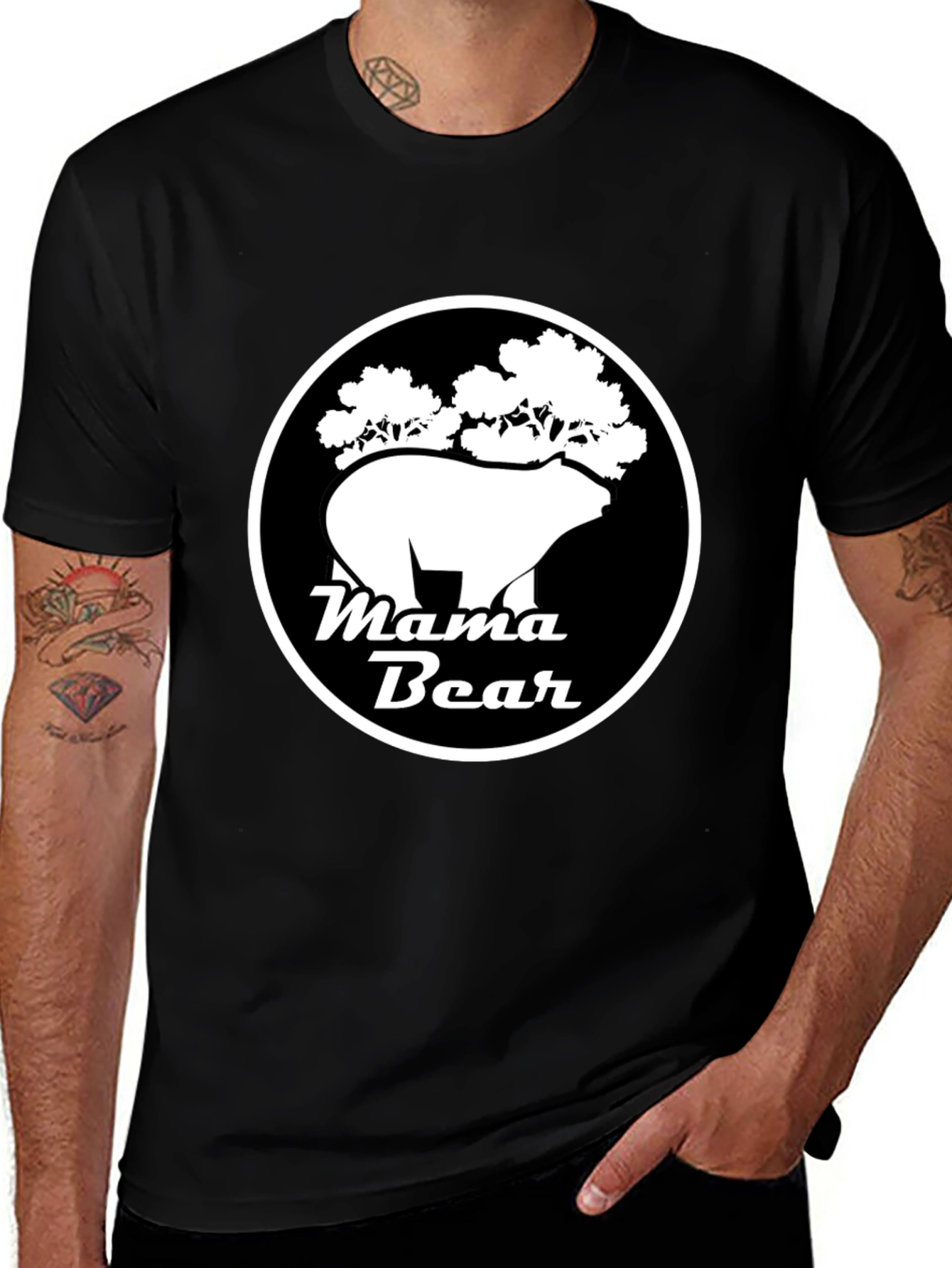 Variant 23 of Mama Bear Graphic Tee - Black Cotton Shirt