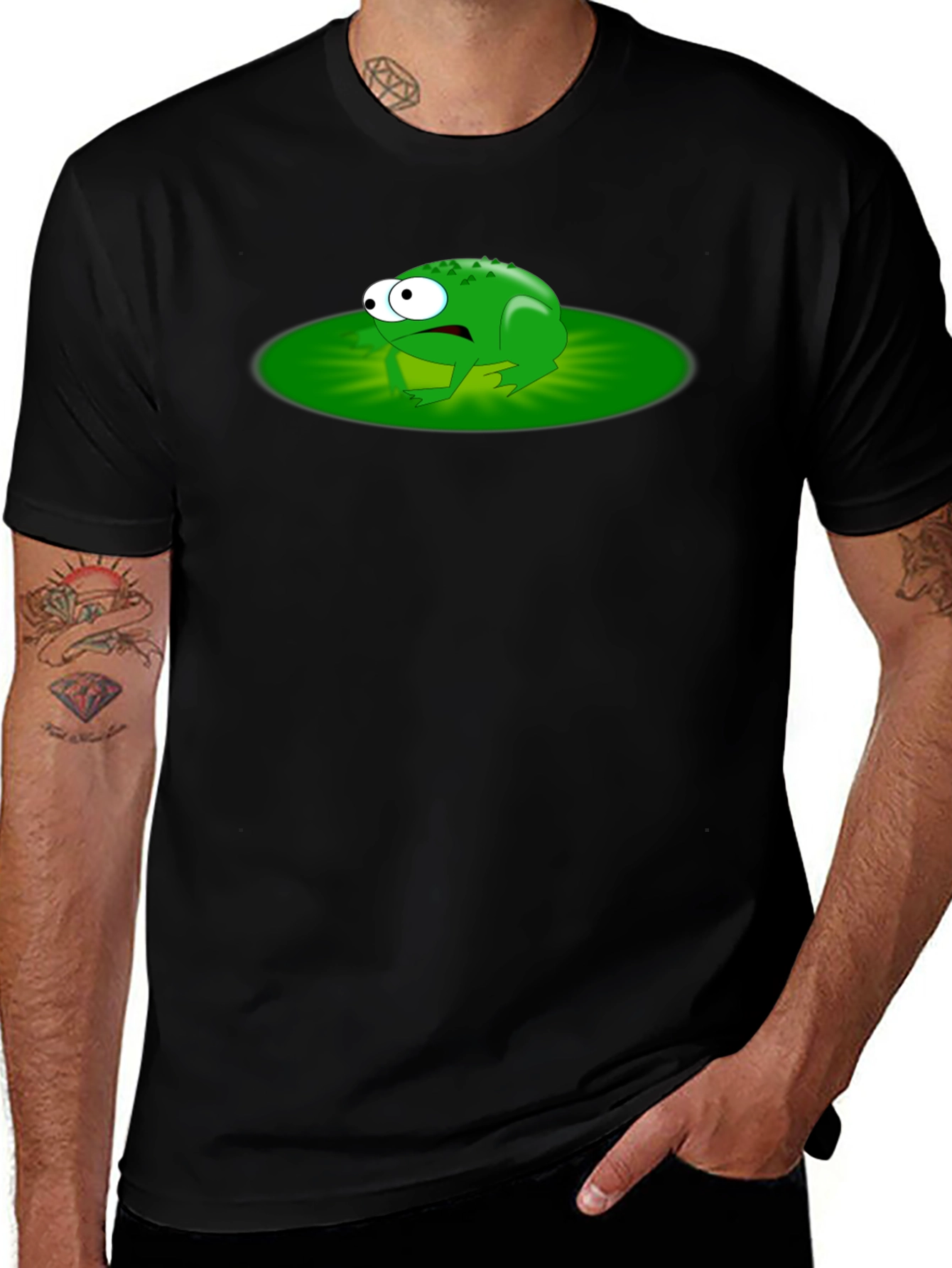 Variant 6 of Frog Lily Pad Graphic Tee - Black Cotton T-Shirt