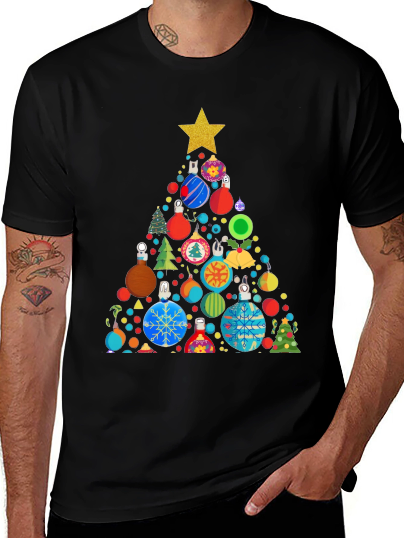 Festive Christmas Ornament Tree Graphic Tee