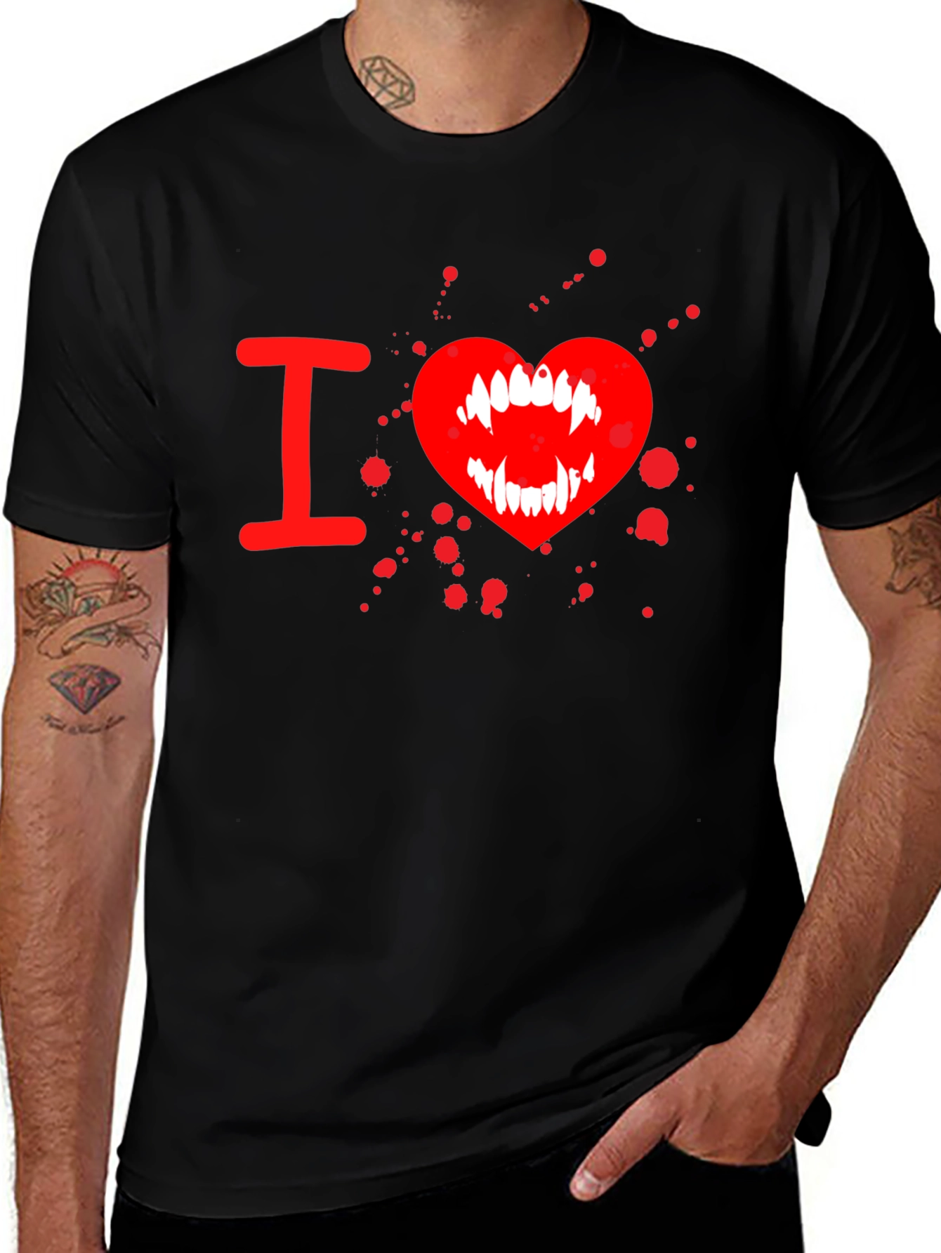 Variant 3 of I Heart Vampire Fangs Tee - Black Cotton Graphic T-Shirt