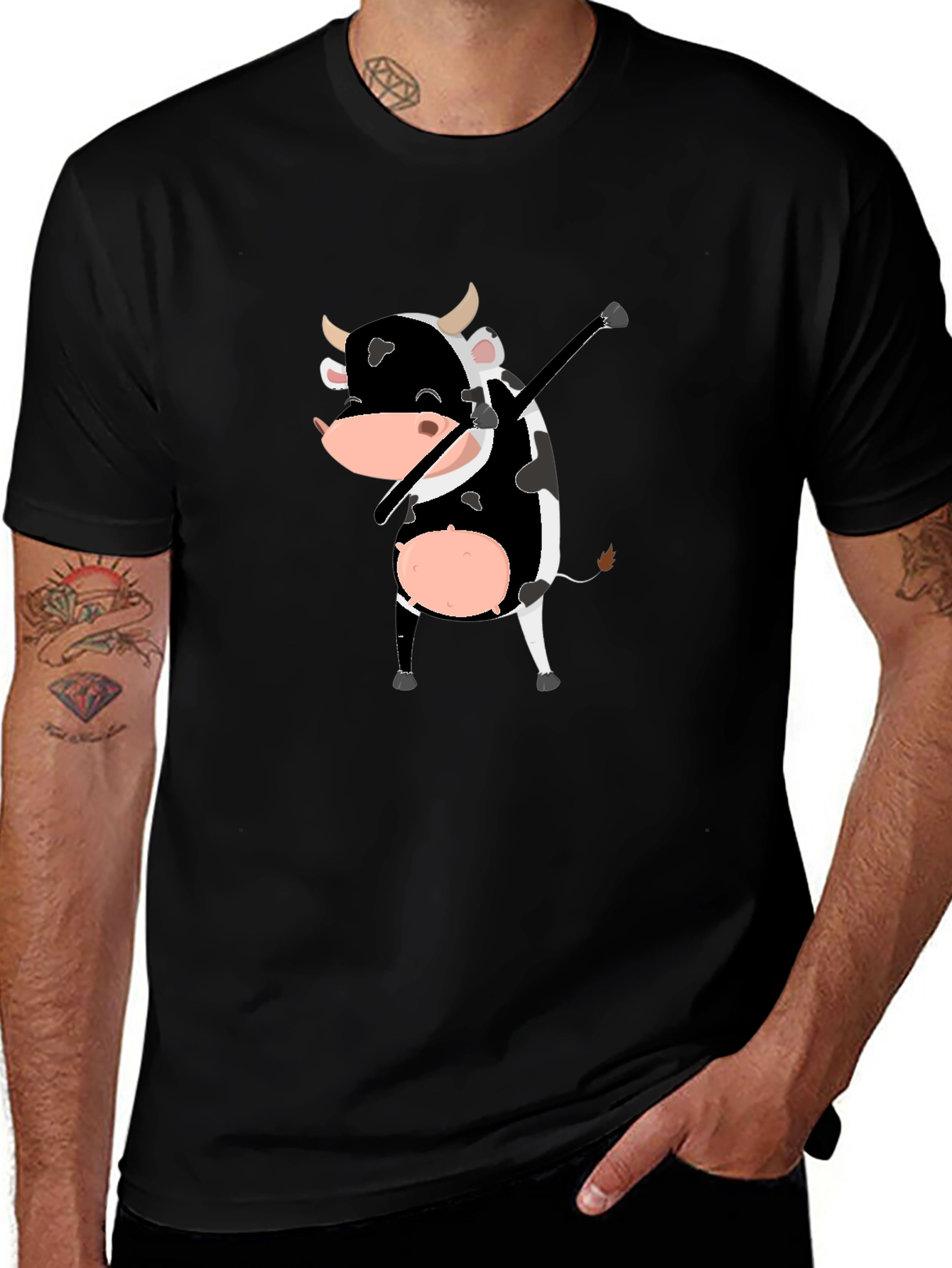 Variant 26 of Dabbing Cow Graphic Tee - Black Cotton T-Shirt